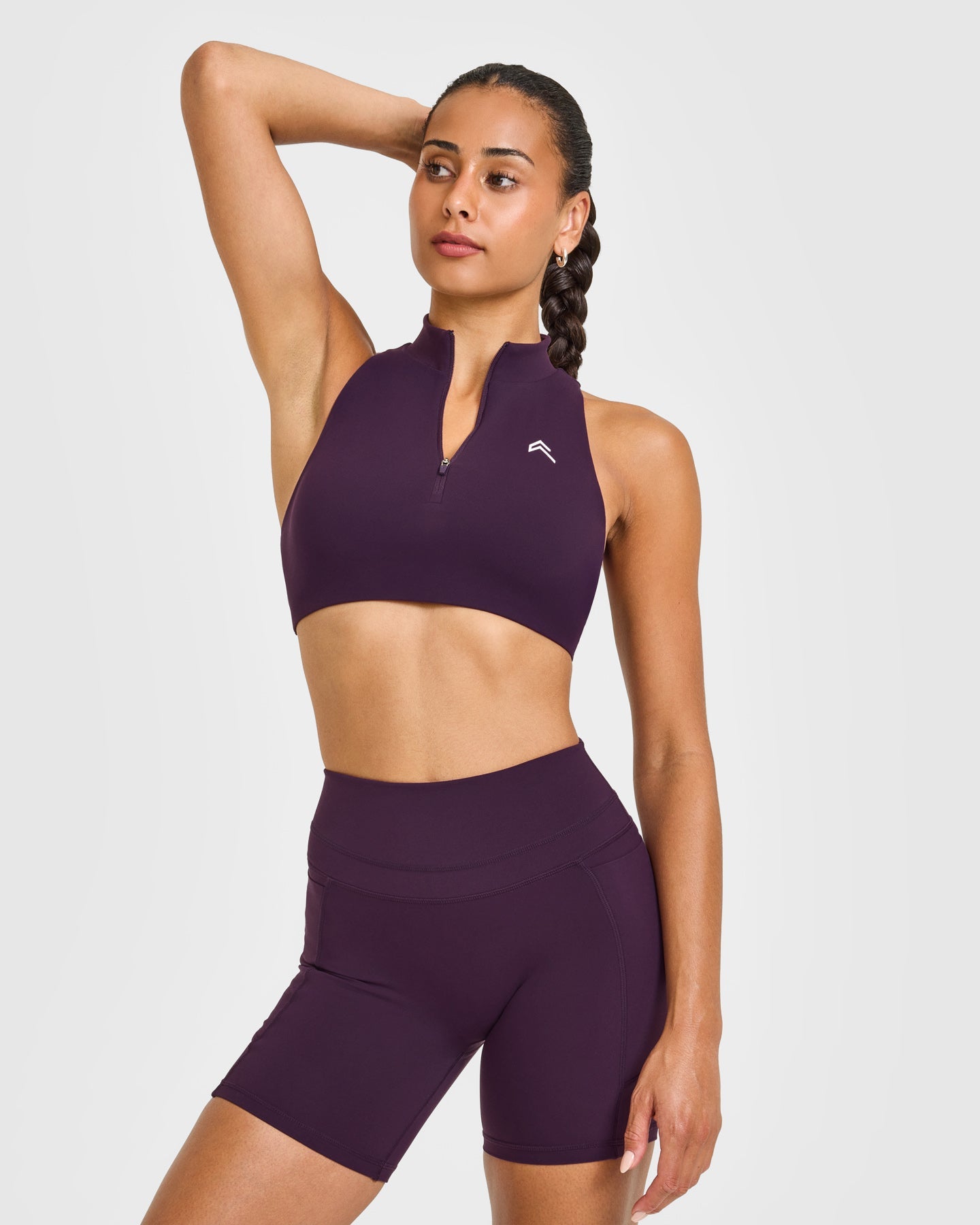 EasyLift Zip High Neck Sports Bra with White Logo | Blackberry Purple