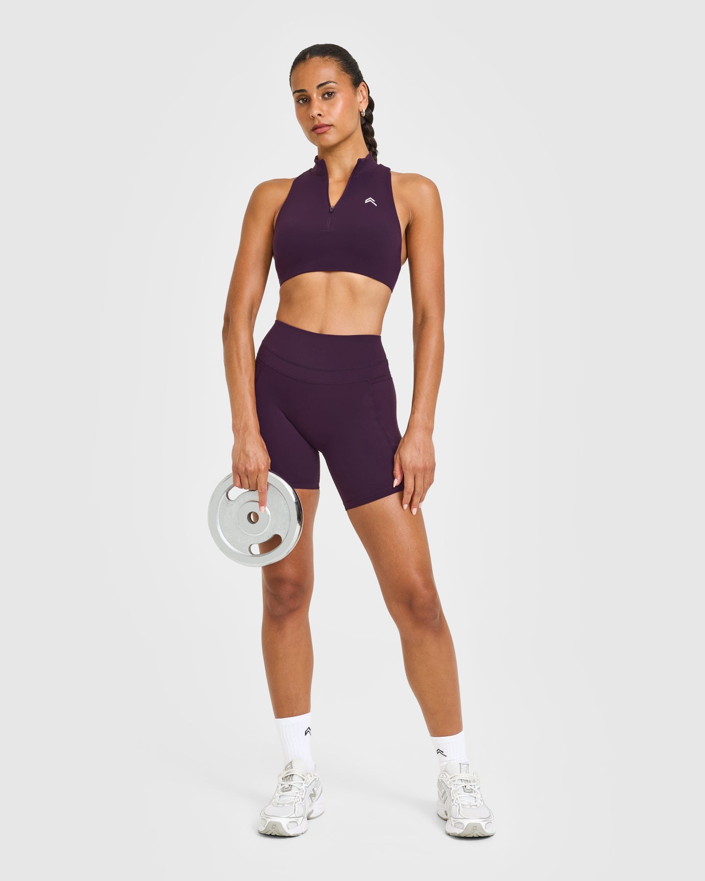 Alternative view of EasyLift Zip High Neck Sports Bra with White Logo | Blackberry Purple