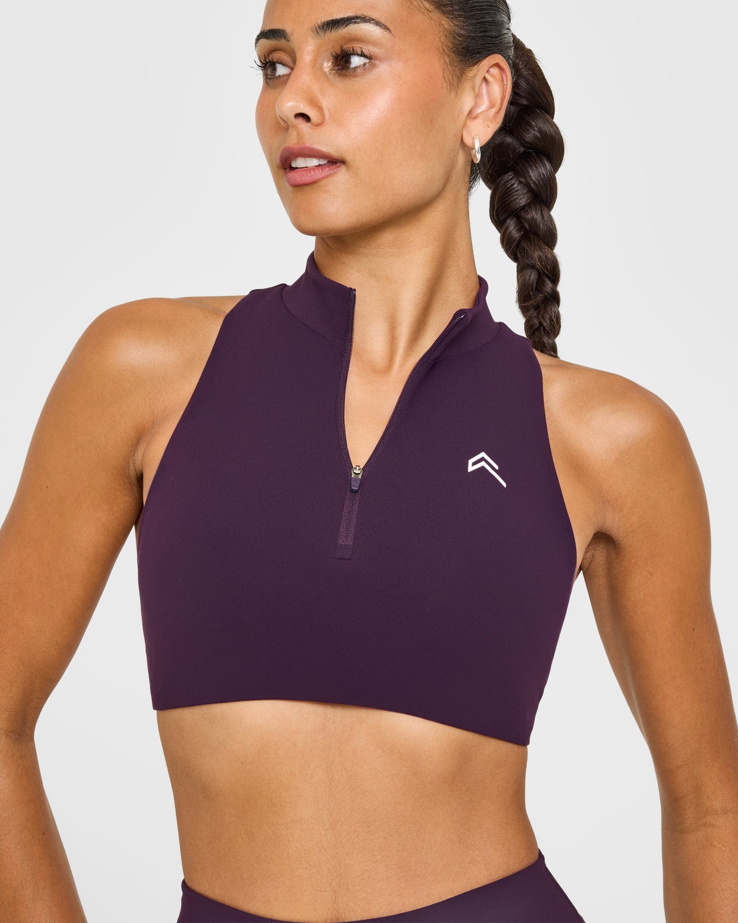 EasyLift Zip High Neck Sports Bra with White Logo | Blackberry Purple - Image 4