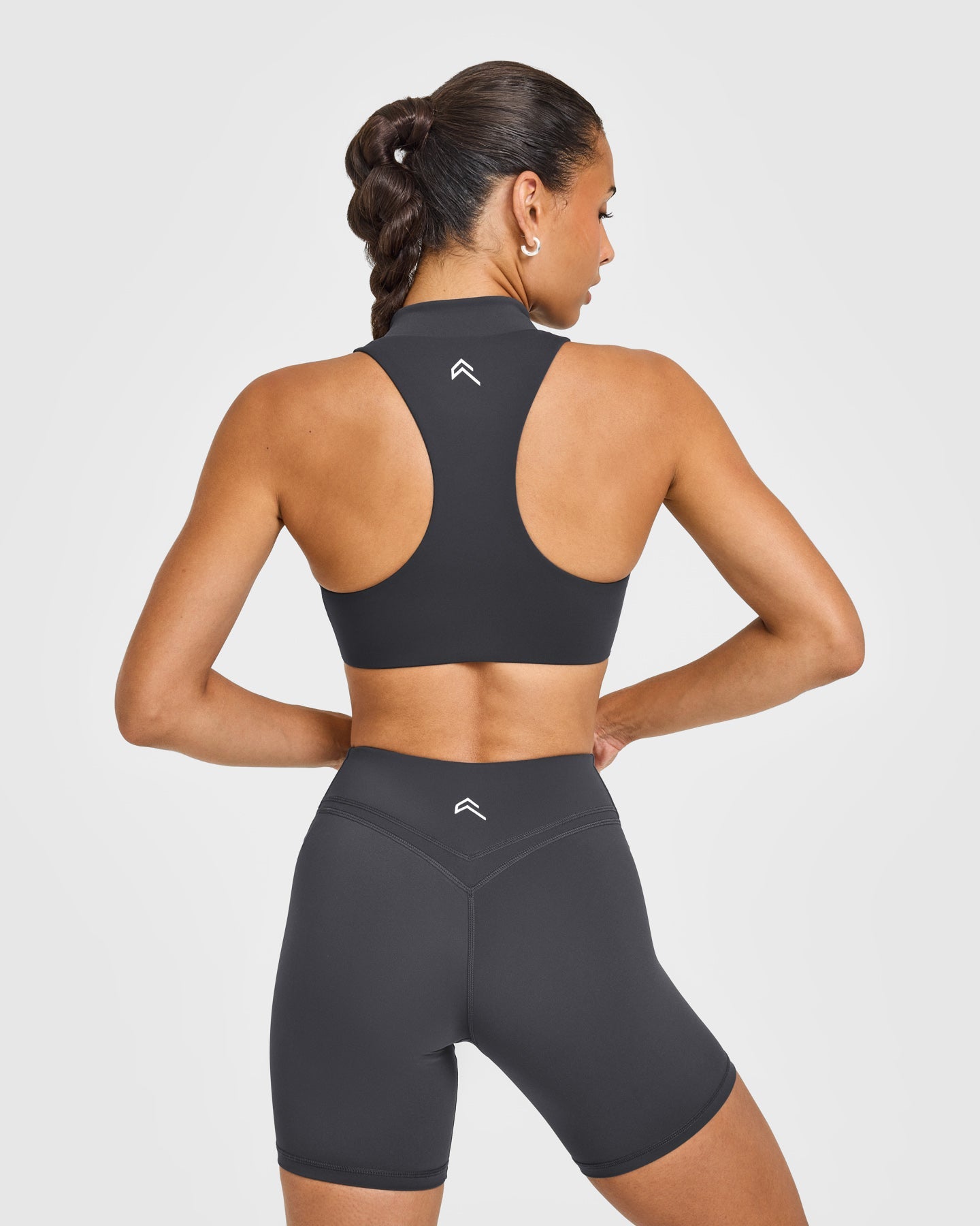 Alternative view of EasyLift Zip High Neck Sports Bra with White Logo | Coal