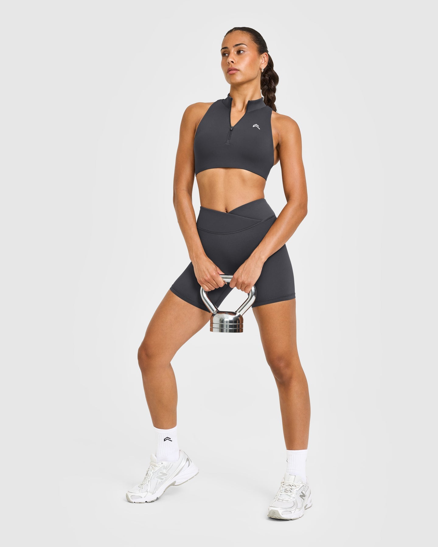 EasyLift Zip High Neck Sports Bra with White Logo | Coal - Image 3