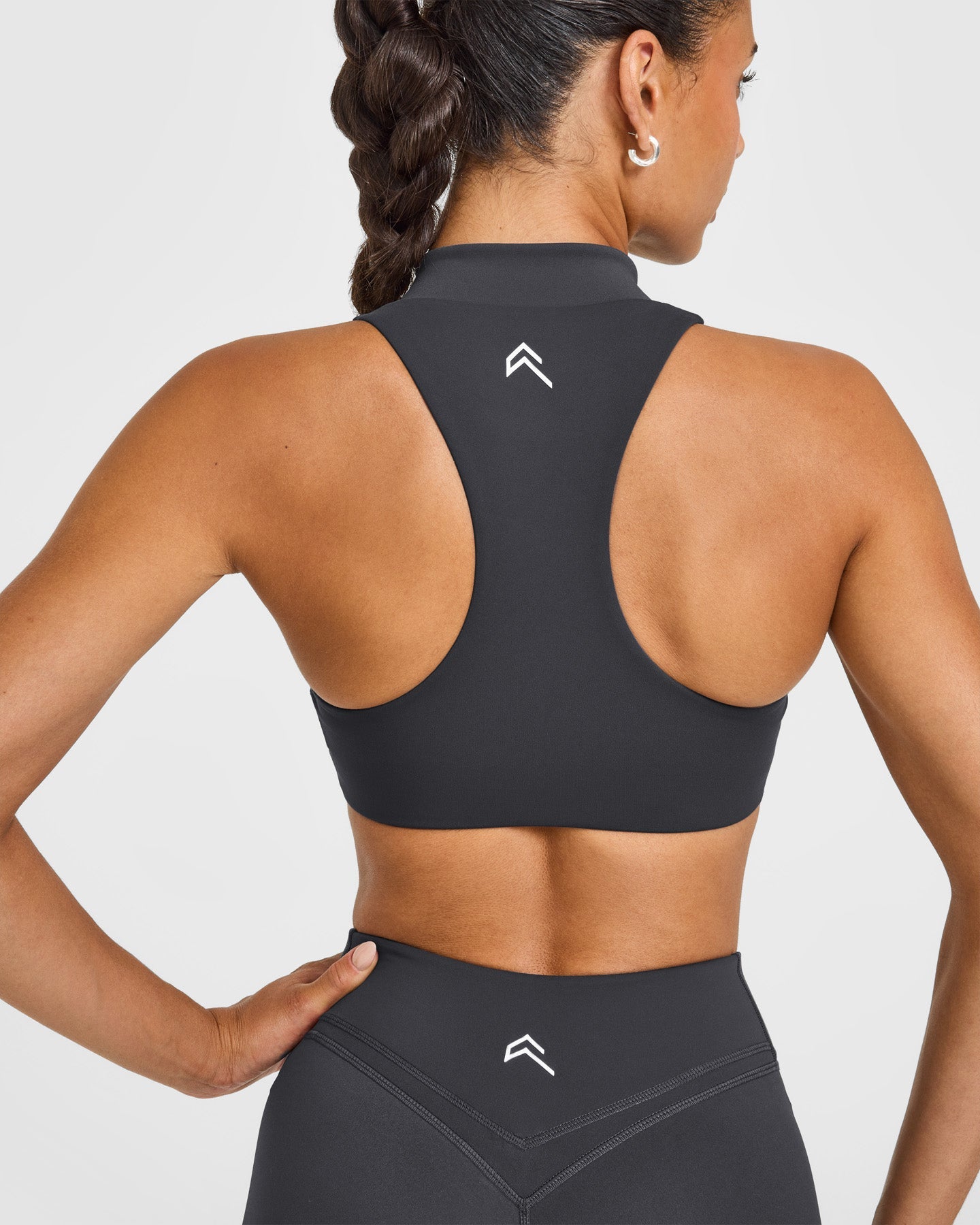 EasyLift Zip High Neck Sports Bra with White Logo | Coal - Image 4
