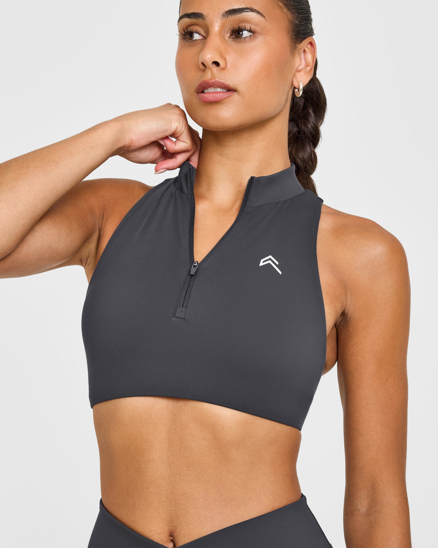 EasyLift Zip High Neck Sports Bra with White Logo | Coal - Image 5