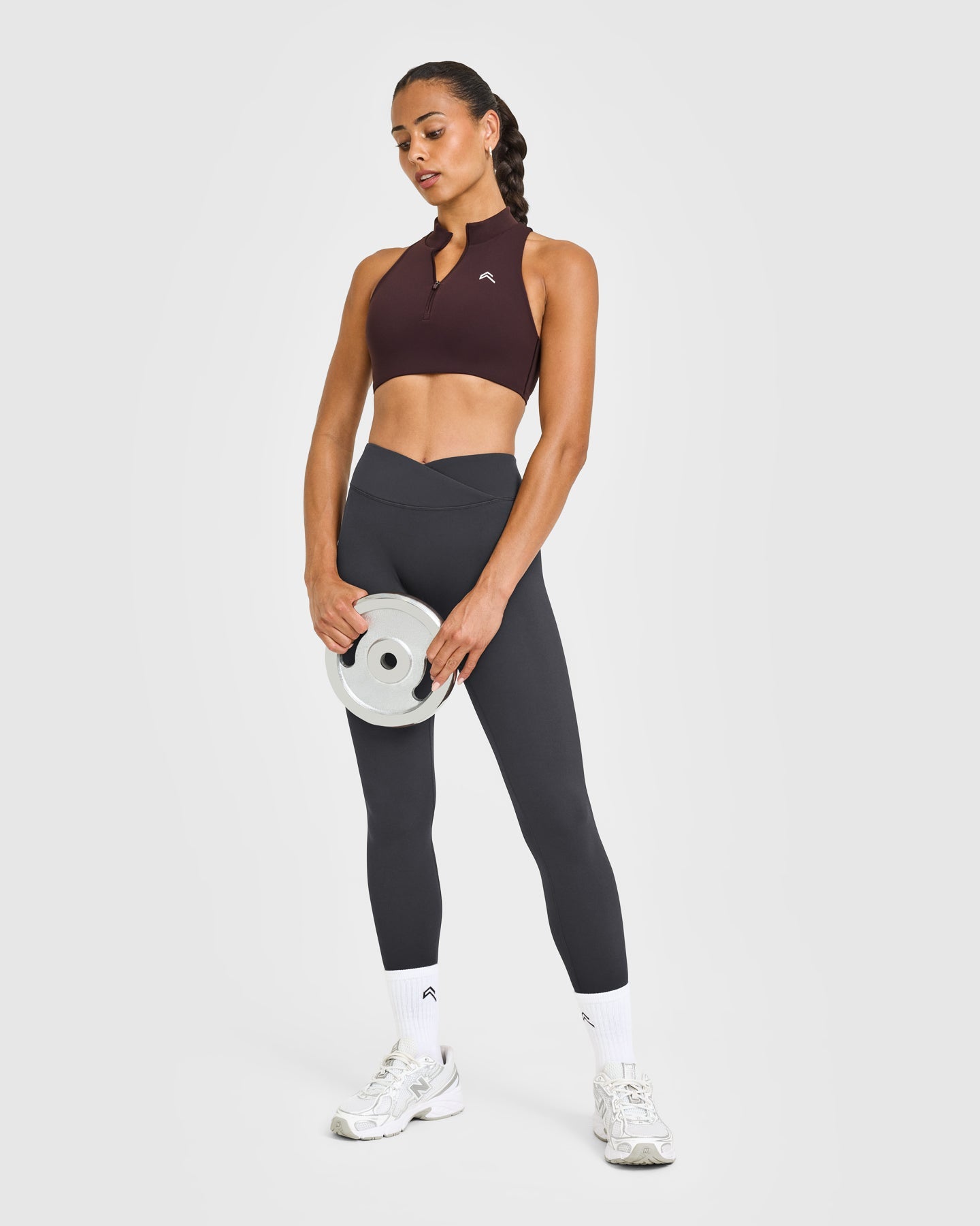 EasyLift Zip High Neck Sports Bra with White Logo | Plum Brown - Image 3