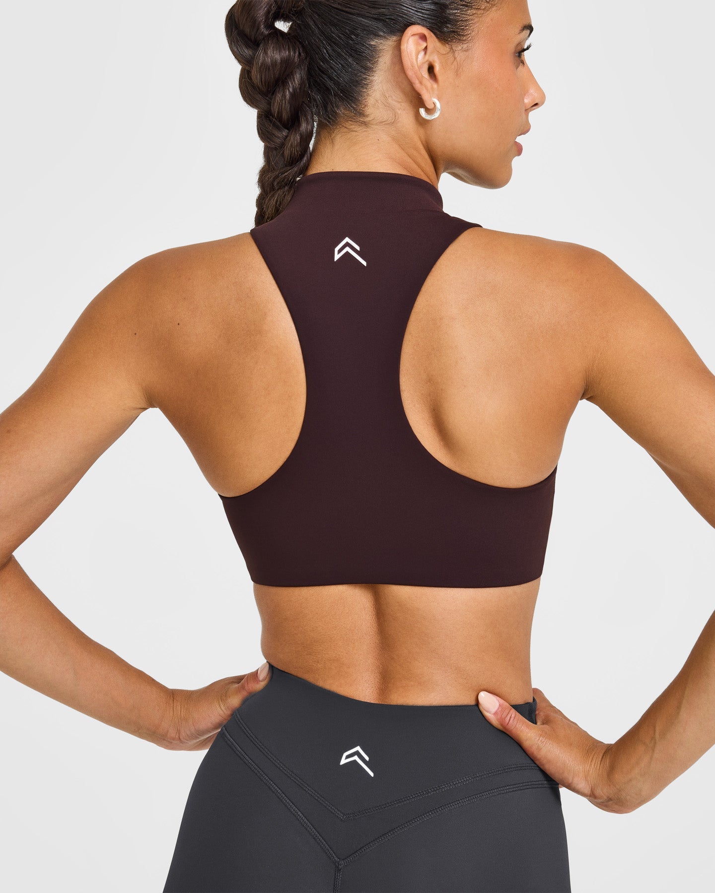 EasyLift Zip High Neck Sports Bra with White Logo | Plum Brown - Image 4