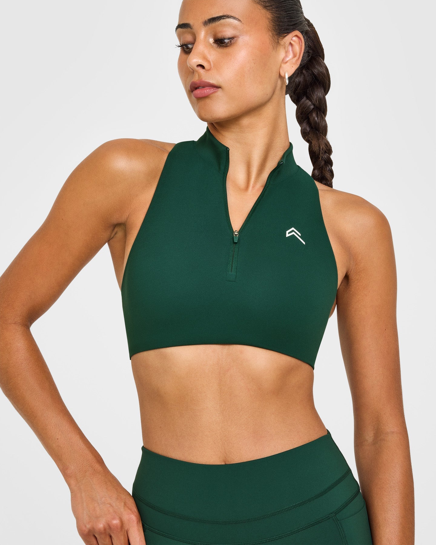 EasyLift Zip High Neck Sports Bra with White Logo | Racing Green - Image 5