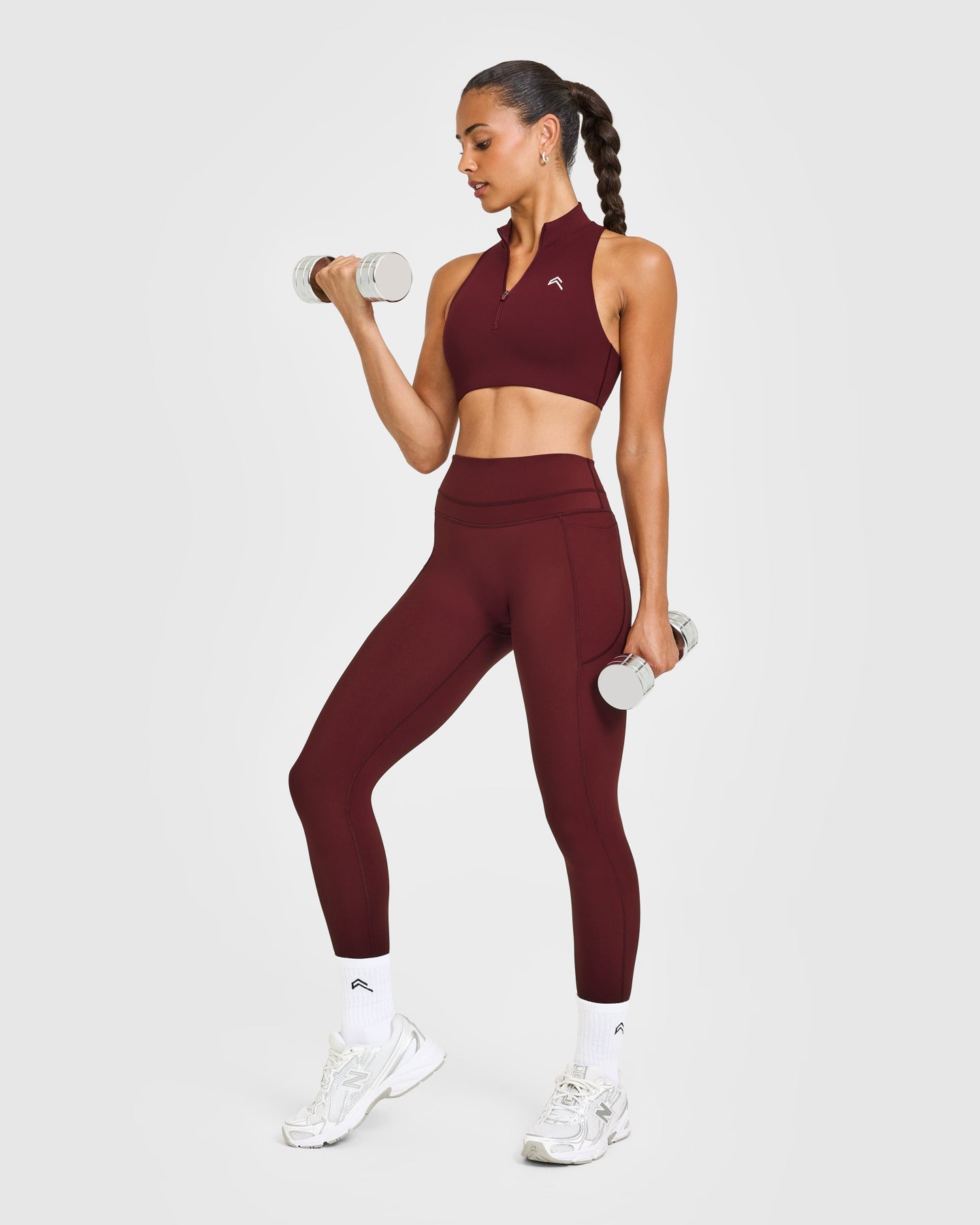 EasyLift Zip High Neck Sports Bra with White Logo | Rosewood - Image 3