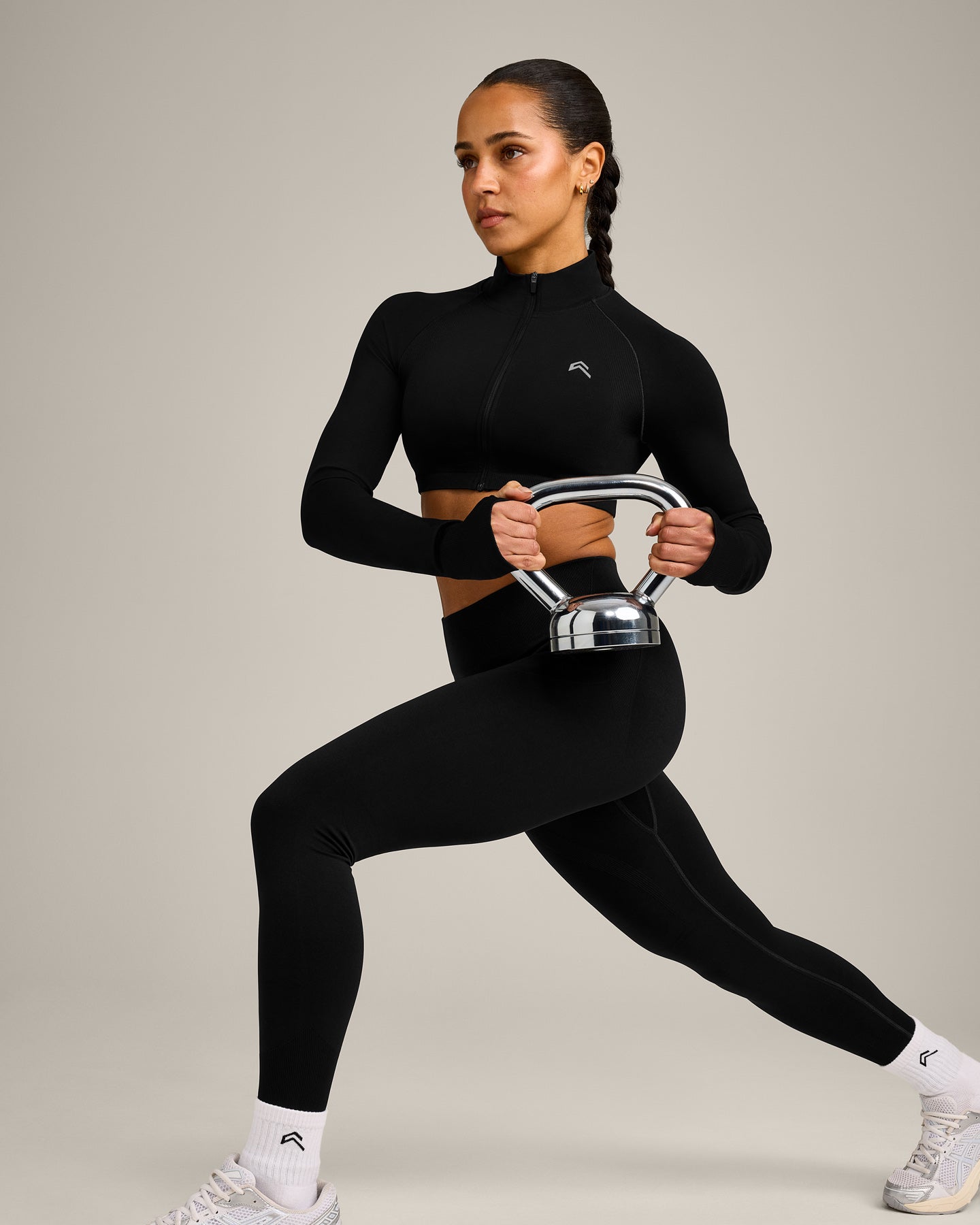EnhanceLift Seamless Crop Jacket with Grey Logo | Black - Image 5