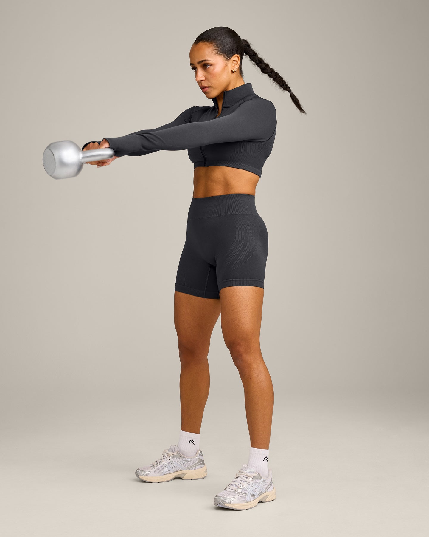 EnhanceLift Seamless Crop Jacket with Grey Logo | Coal - Image 3