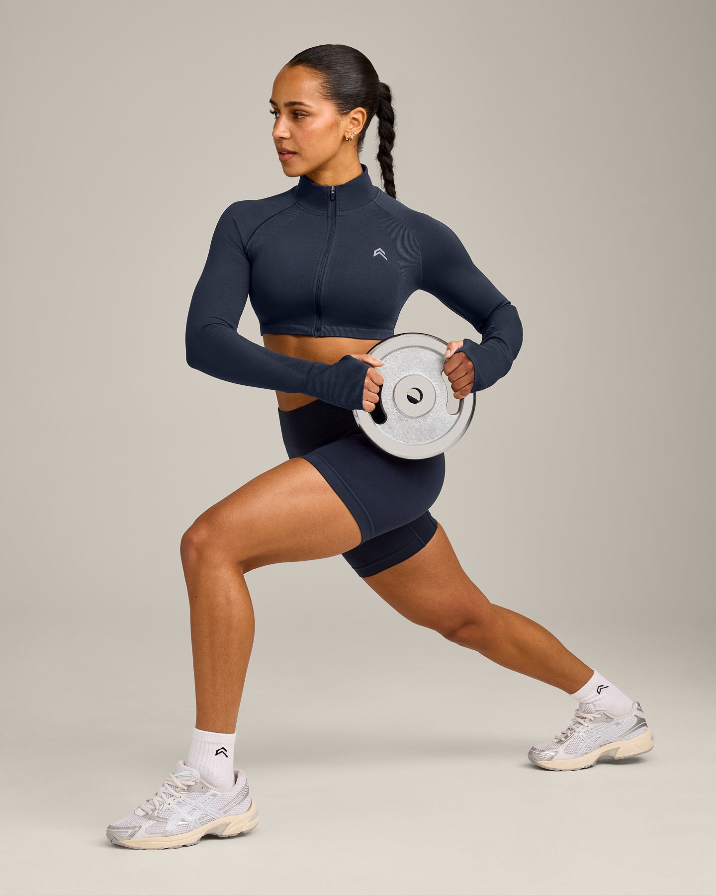 EnhanceLift Seamless Crop Jacket with Grey Logo | True Blue - Image 3