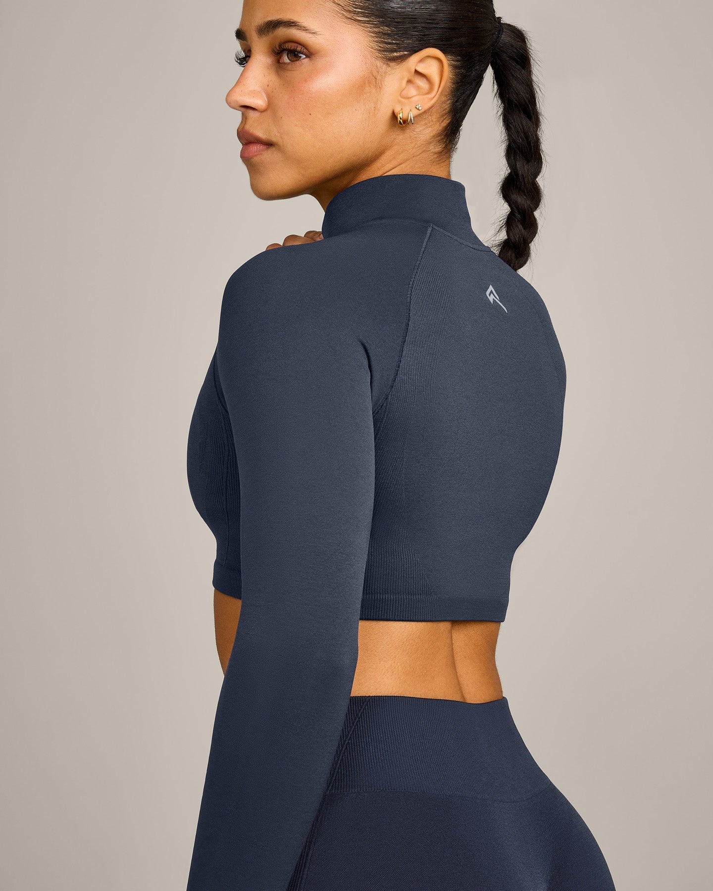 EnhanceLift Seamless Crop Jacket with Grey Logo | True Blue - Image 4