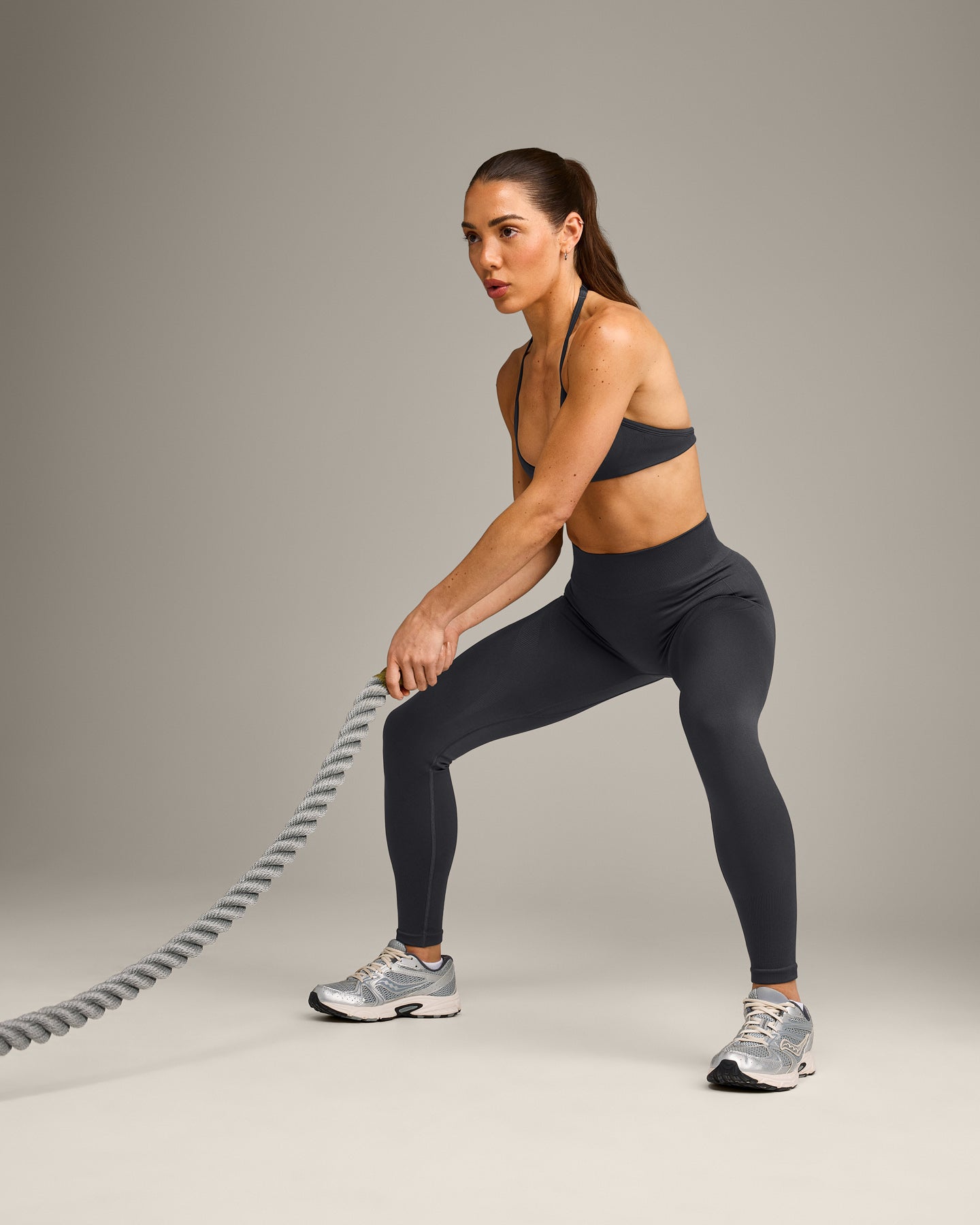 EnhanceLift Seamless Leggings with Grey Logo | Coal - Image 3
