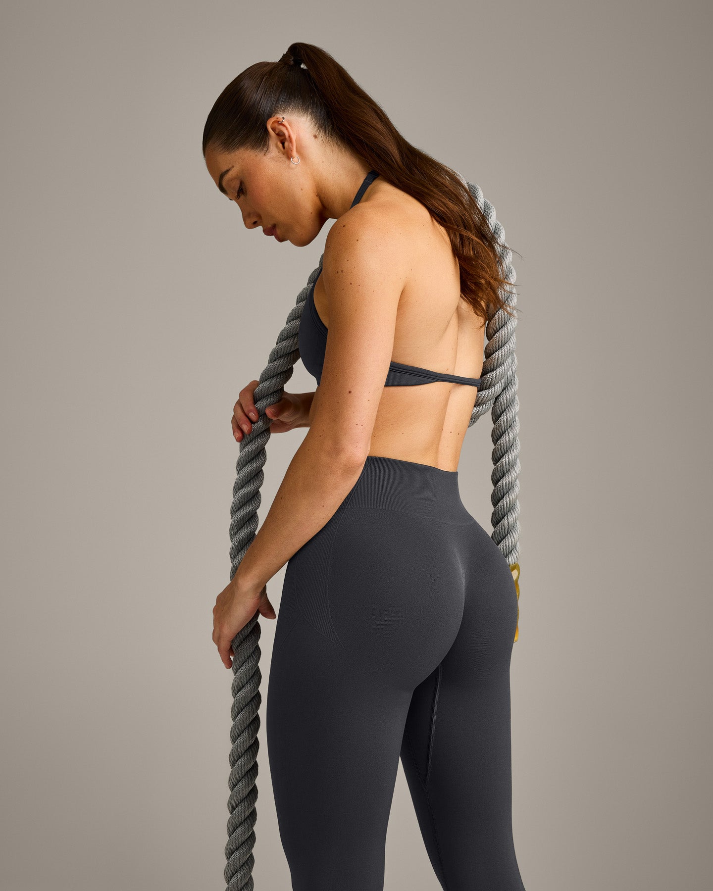 EnhanceLift Seamless Leggings with Grey Logo | Coal - Image 4