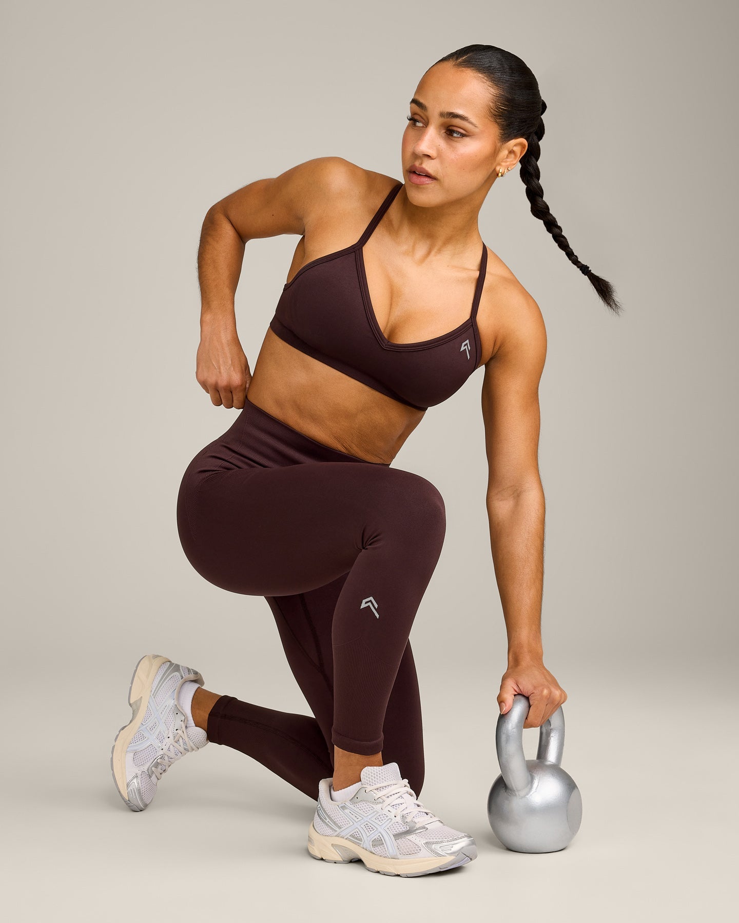 Alternative view of EnhanceLift Seamless Leggings with Grey Logo | Plum Brown
