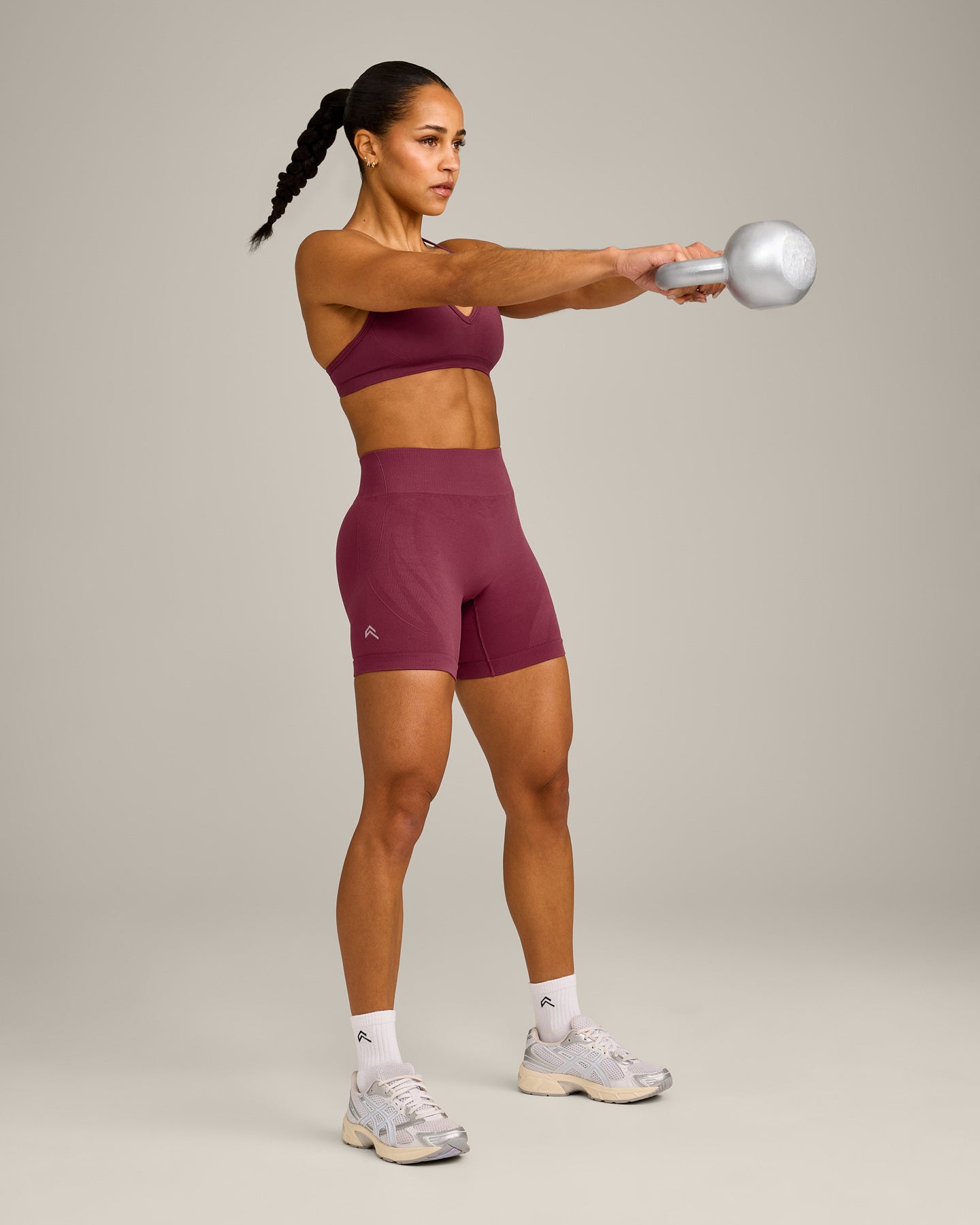 EnhanceLift Seamless Shorts with Grey Logo | Burnt Maroon - Image 3