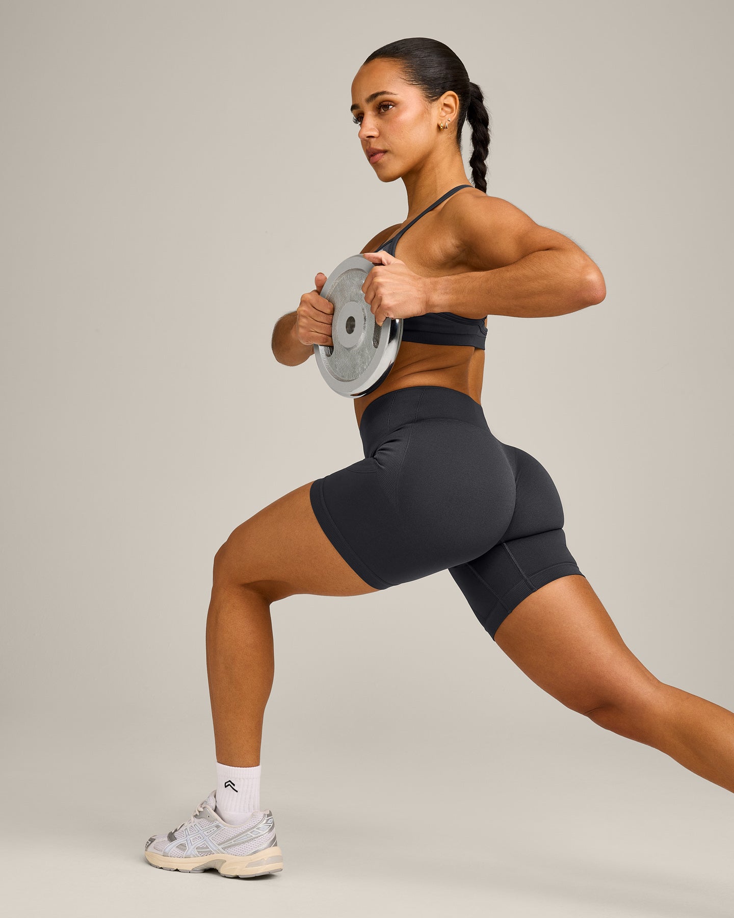 EnhanceLift Seamless Shorts with Grey Logo | Coal - Image 6