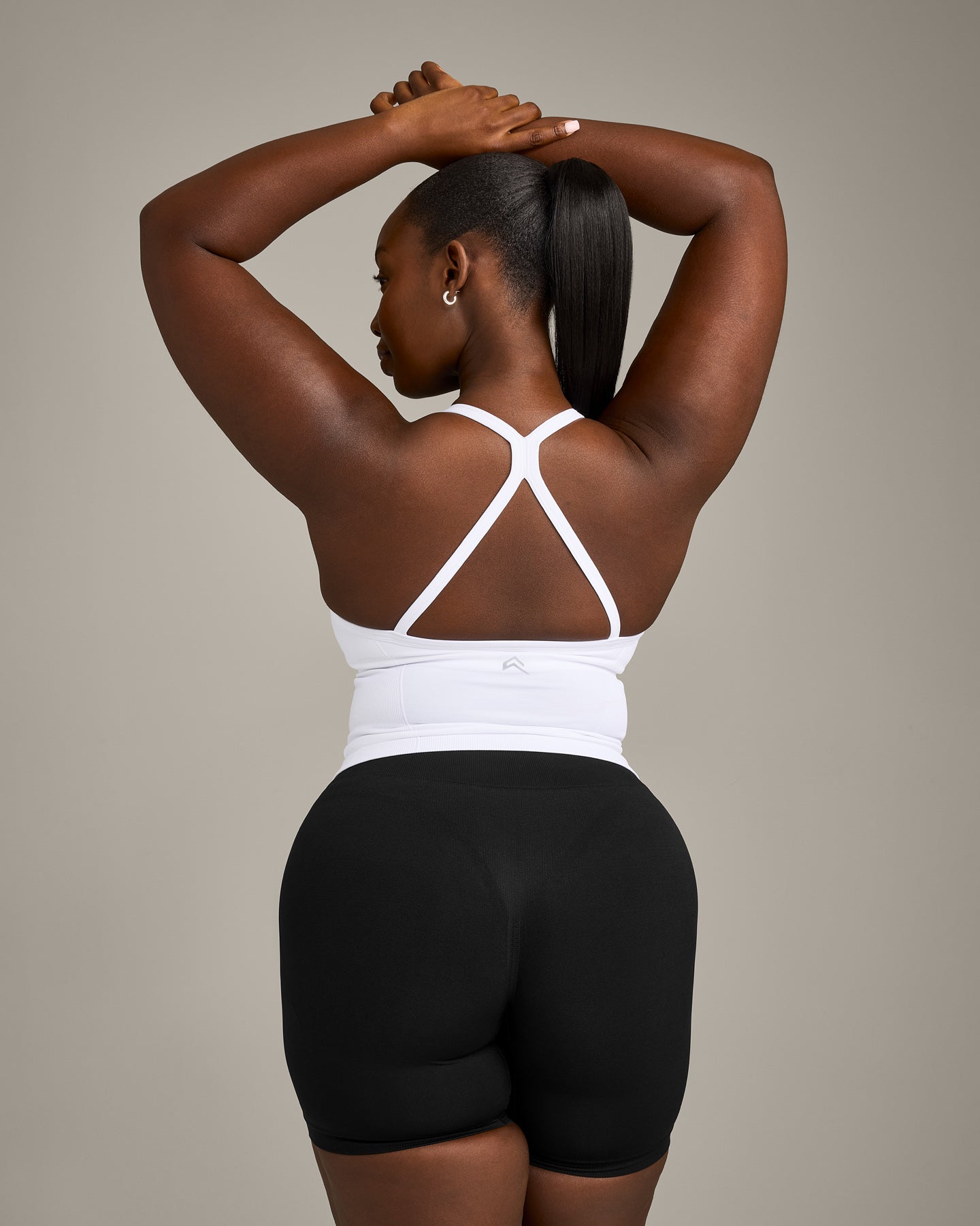 Alternative view of EnhanceLift Seamless Strappy Racer Vest with Built in Bra Shelf with Grey Logo | White