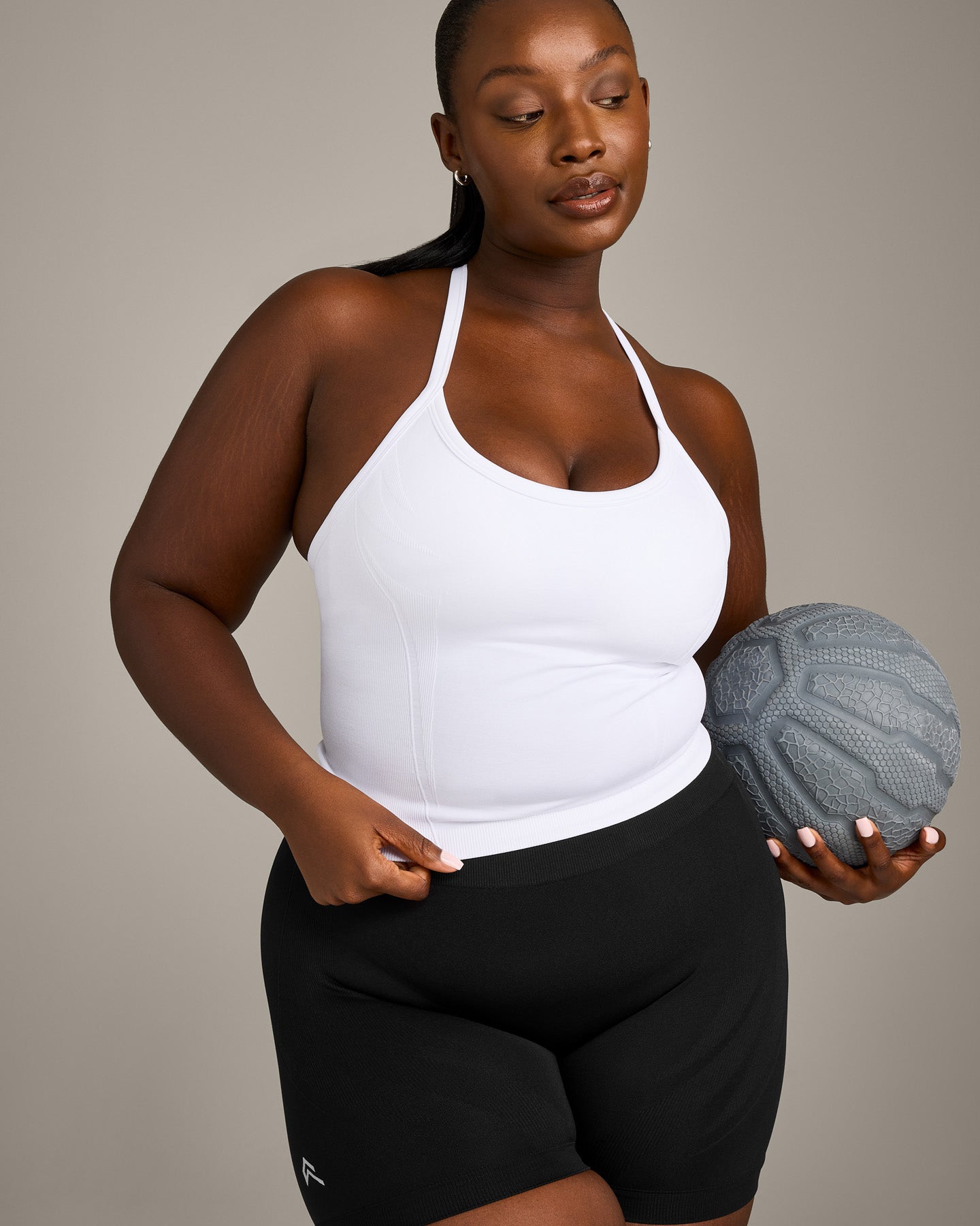 EnhanceLift Seamless Strappy Racer Vest with Built in Bra Shelf with Grey Logo | White - Image 5