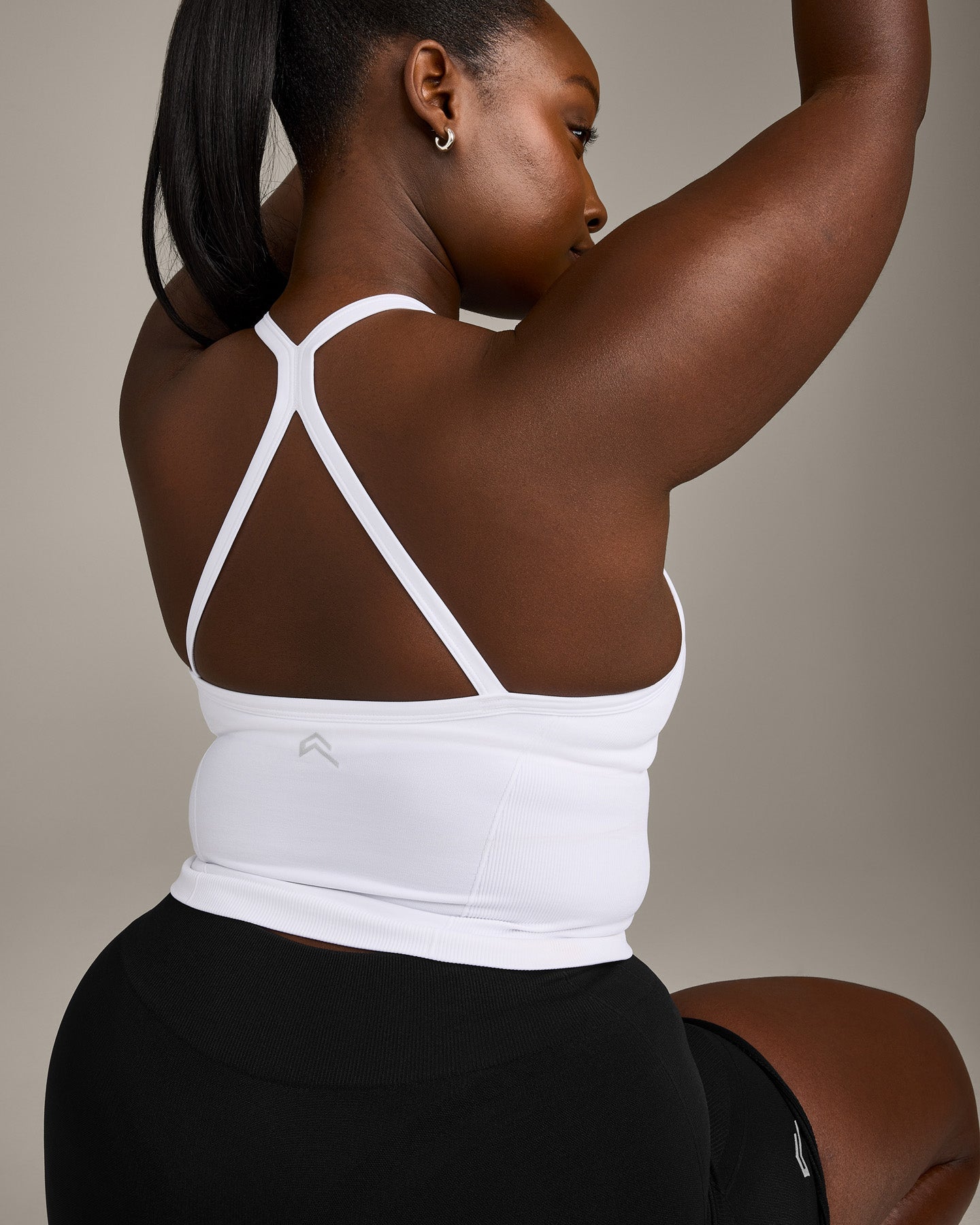 EnhanceLift Seamless Strappy Racer Vest with Built in Bra Shelf with Grey Logo | White - Image 6