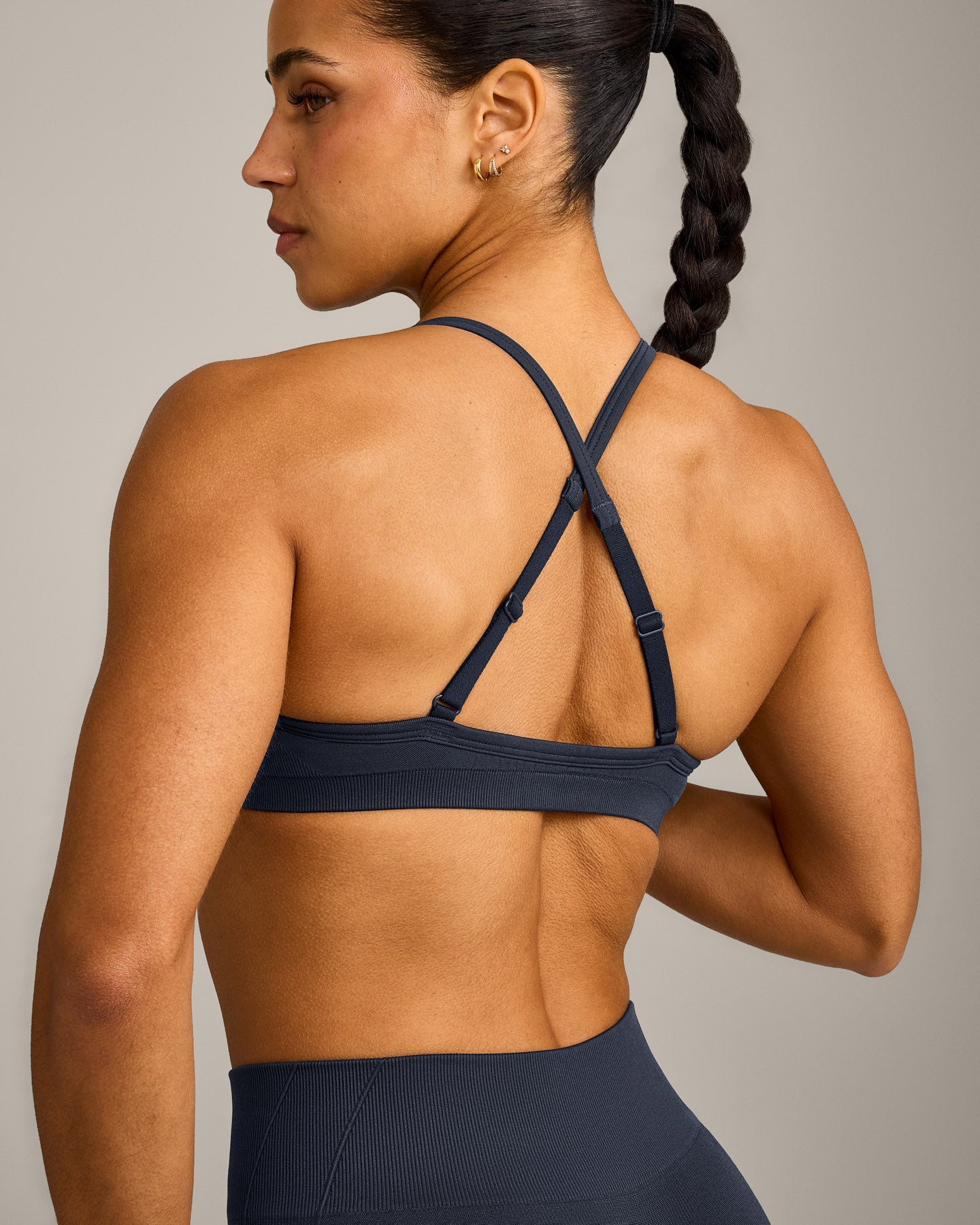 EnhanceLift Seamless Strappy Sports Bra with Grey Logo | True Blue - Image 4