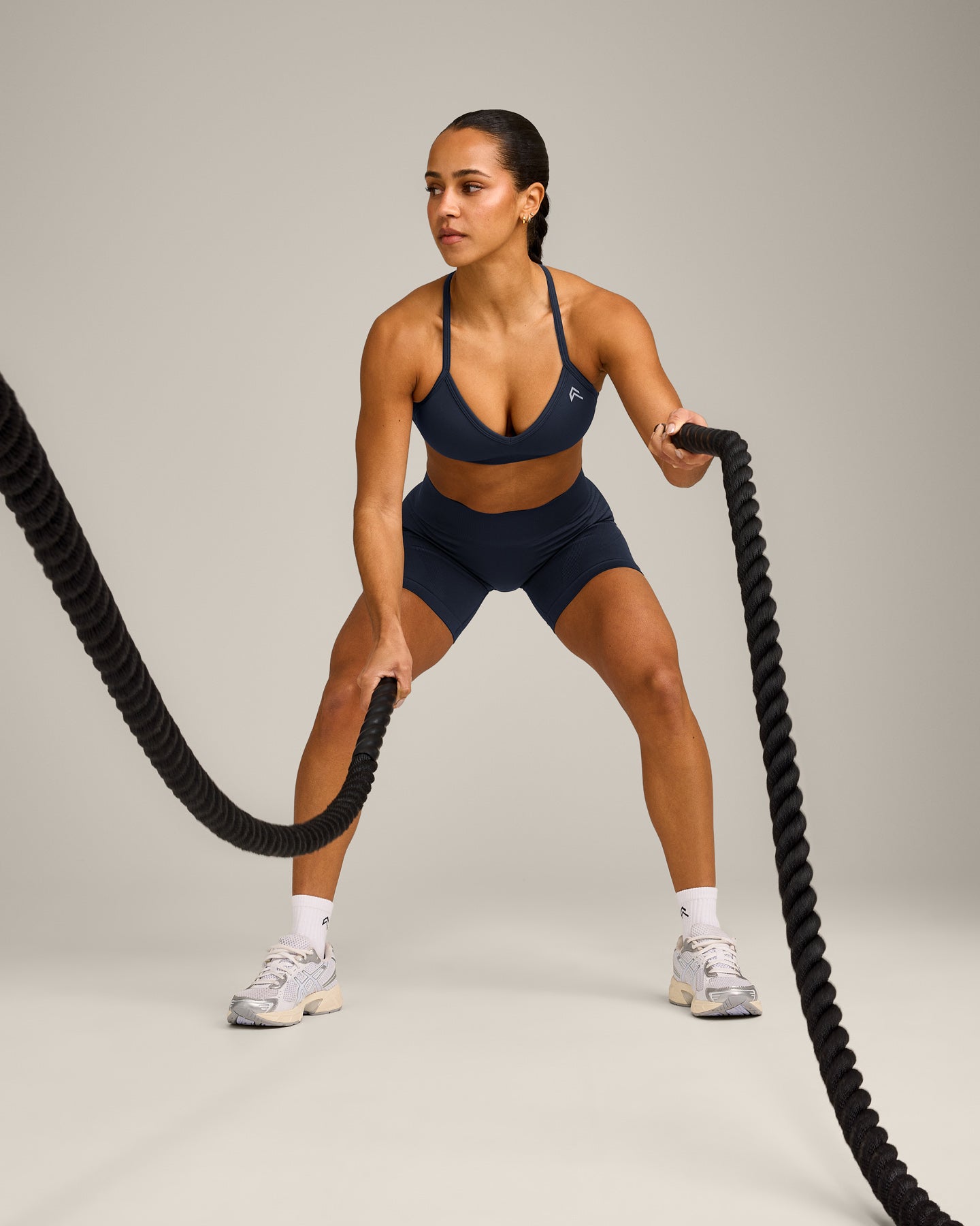 EnhanceLift Seamless Strappy Sports Bra with Grey Logo | True Blue - Image 3
