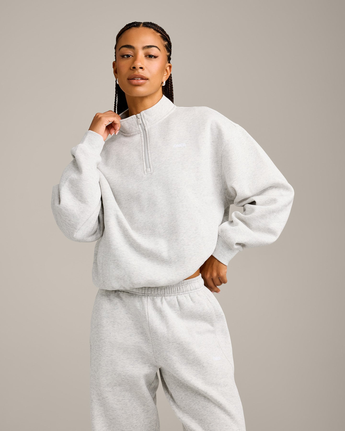 Foundations Cosy 1/4 Zip Sweatshirt | Light Grey Marl