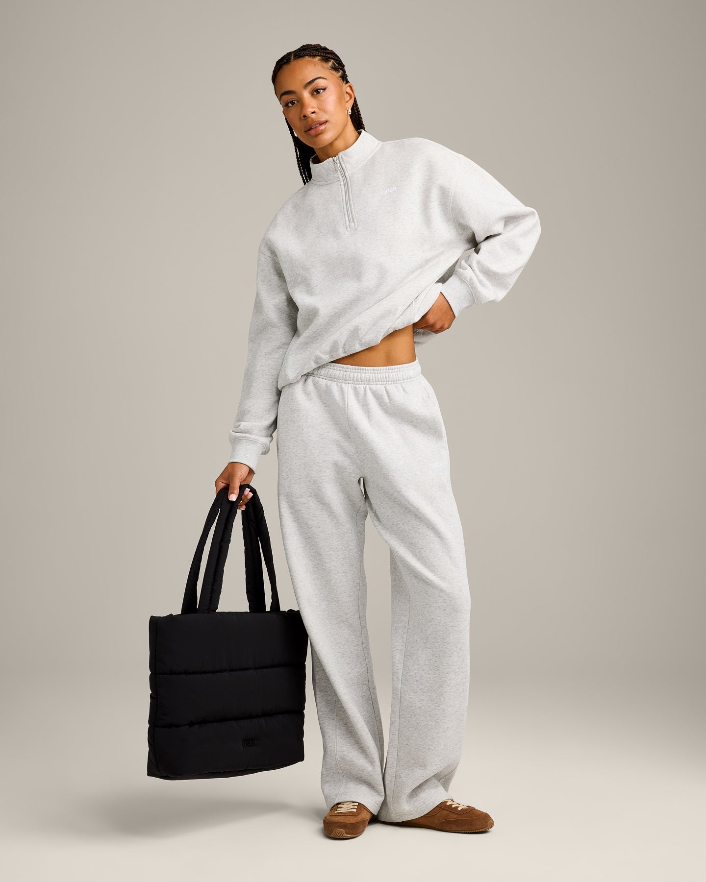 Foundations Cosy 1/4 Zip Sweatshirt | Light Grey Marl - Image 3