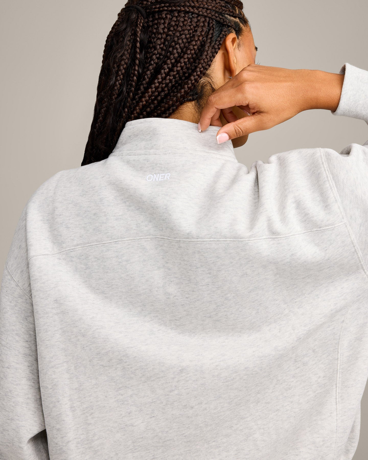 Foundations Cosy 1/4 Zip Sweatshirt | Light Grey Marl - Image 4