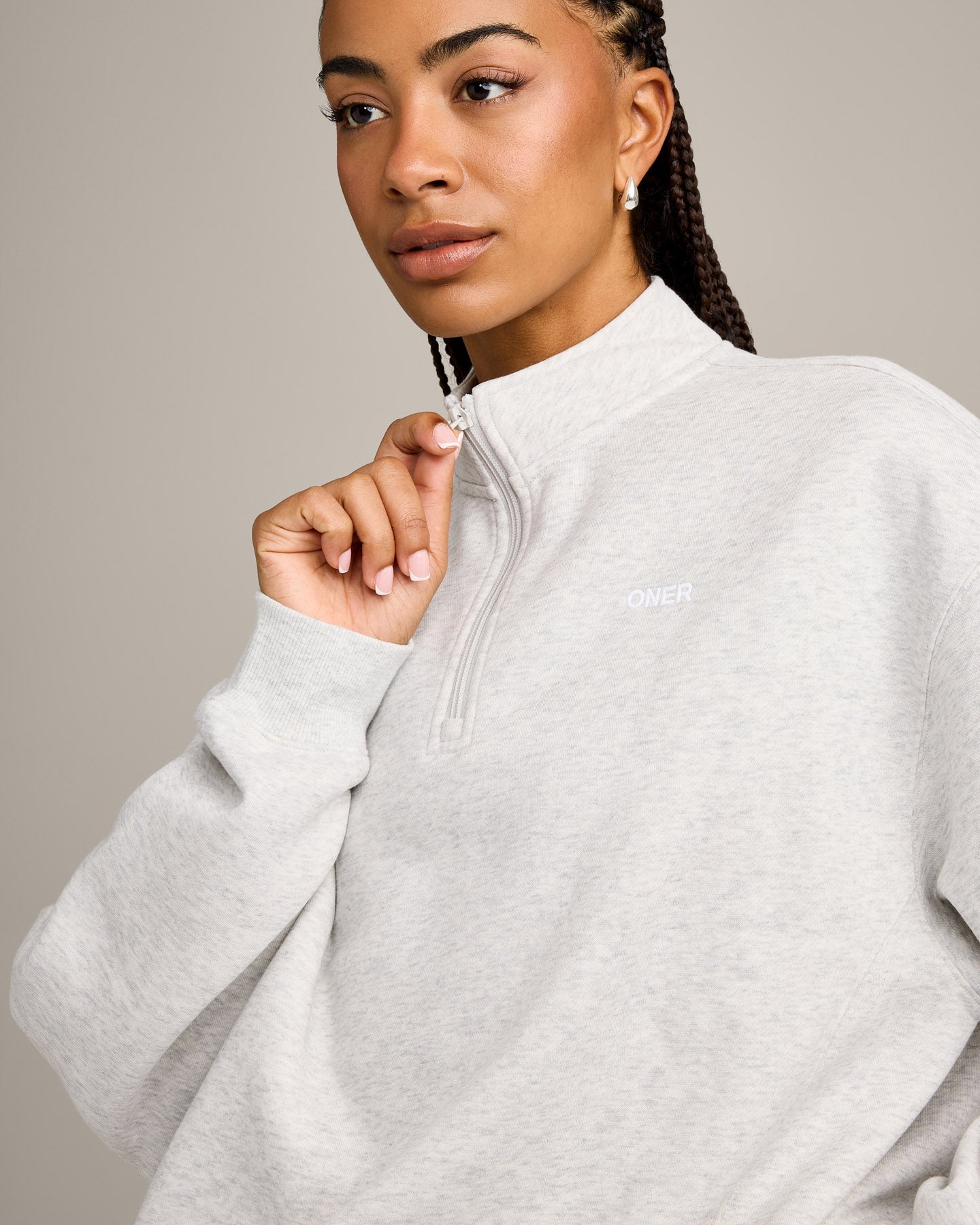 Foundations Cosy 1/4 Zip Sweatshirt | Light Grey Marl - Image 5