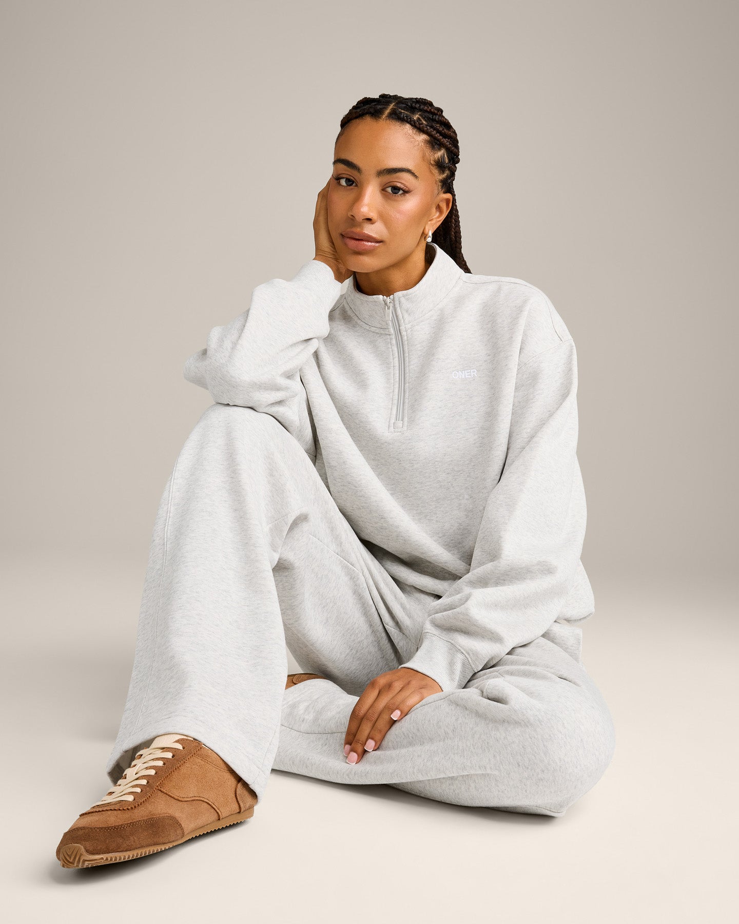Foundations Cosy 1/4 Zip Sweatshirt | Light Grey Marl - Image 6