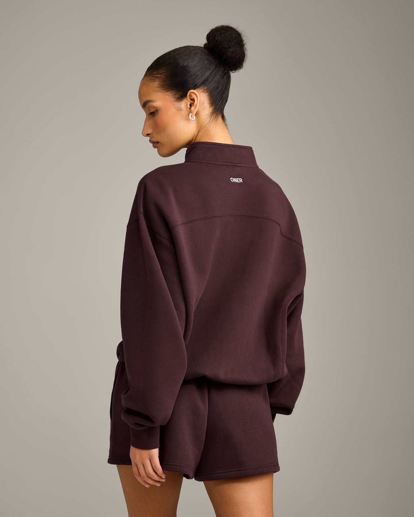 Alternative view of Foundations Cosy 1/4 Zip Sweatshirt | Plum Brown