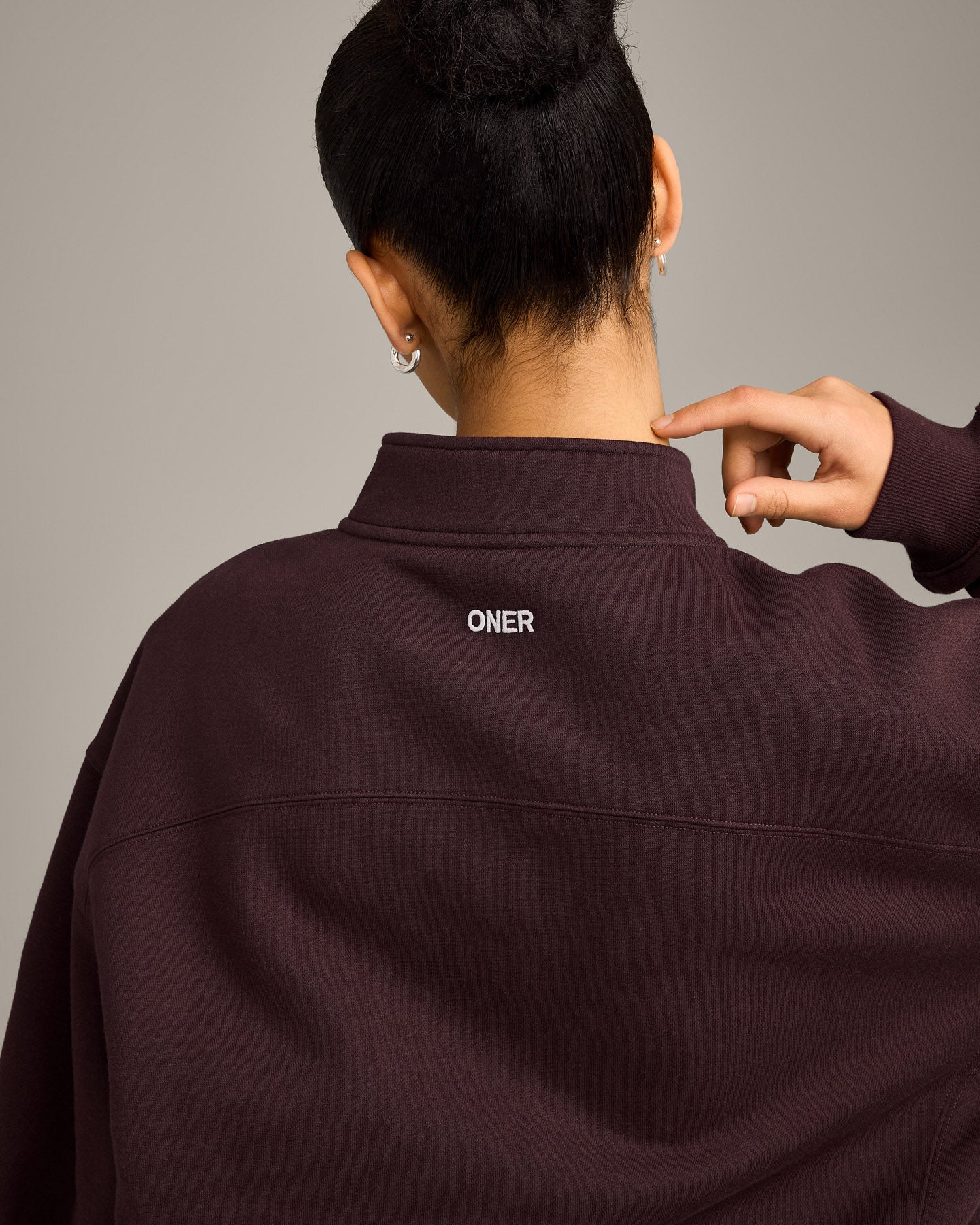 Foundations Cosy 1/4 Zip Sweatshirt | Plum Brown - Image 5