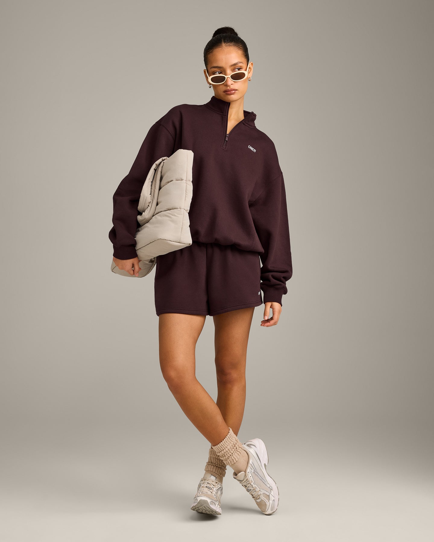 Foundations Cosy Oversized Shorts | Plum Brown - Image 3