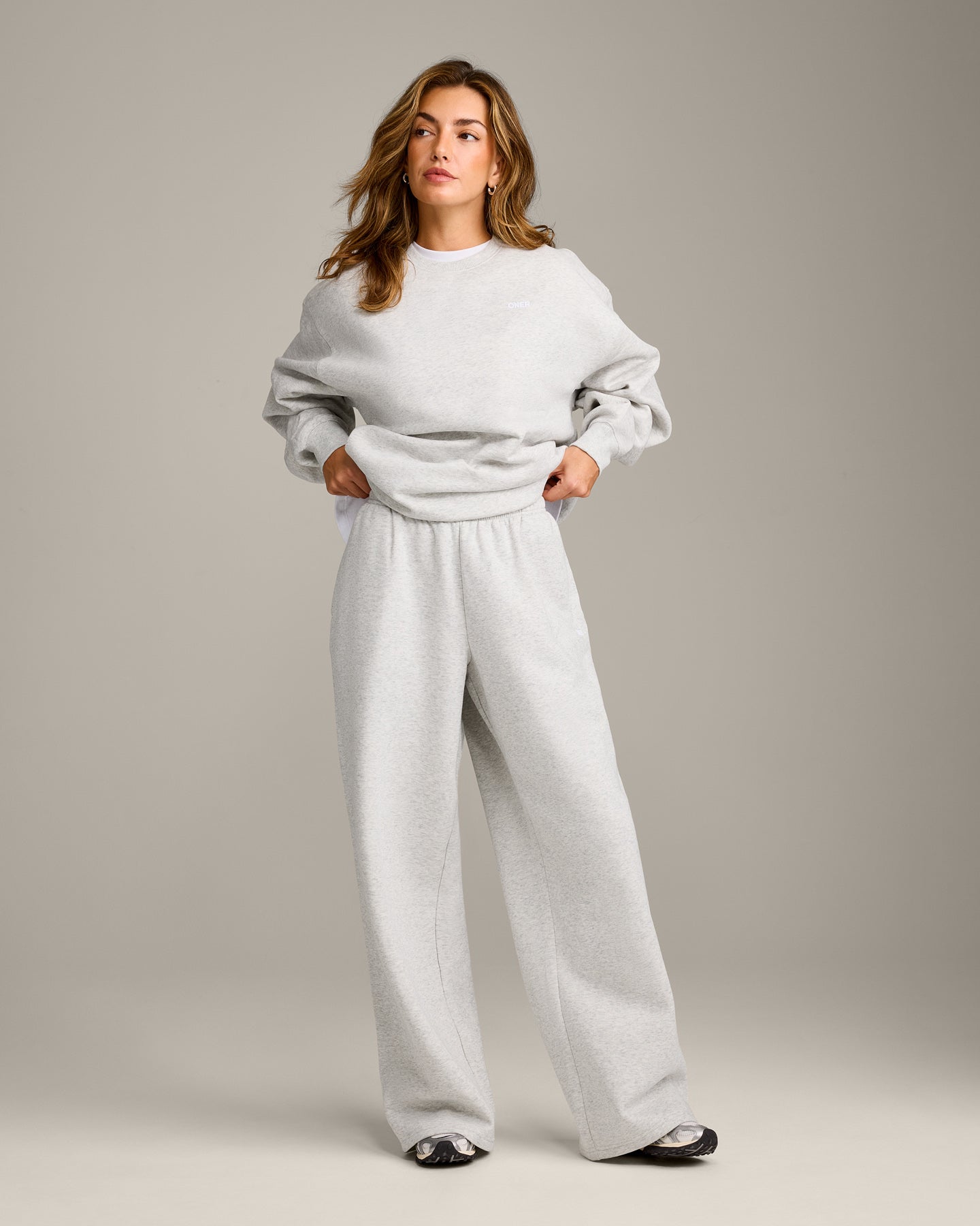Foundations Cosy Oversized Straight Leg Joggers | Light Grey Marl - Image 3