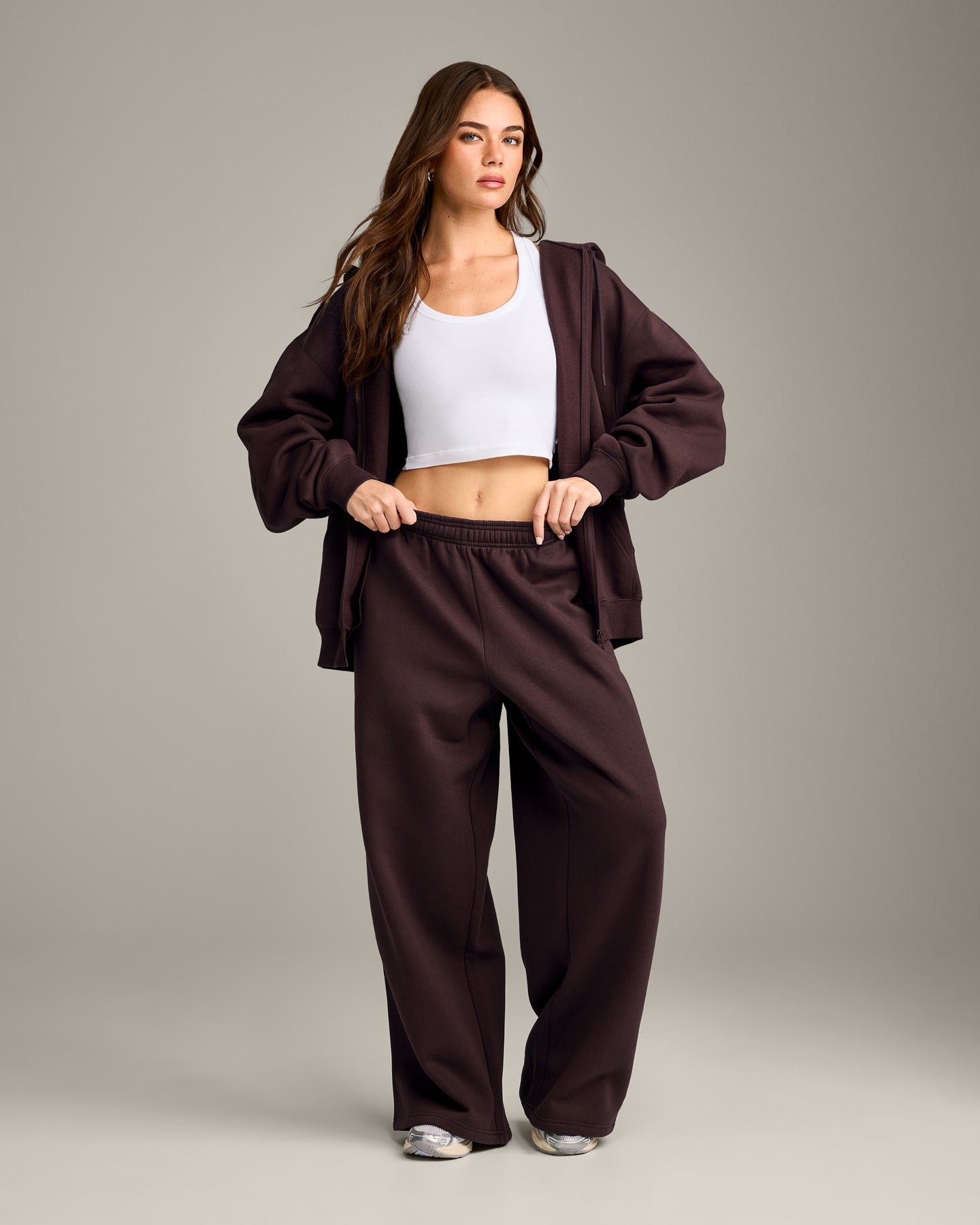Foundations Cosy Oversized Straight Leg Joggers | Plum Brown - Image 3