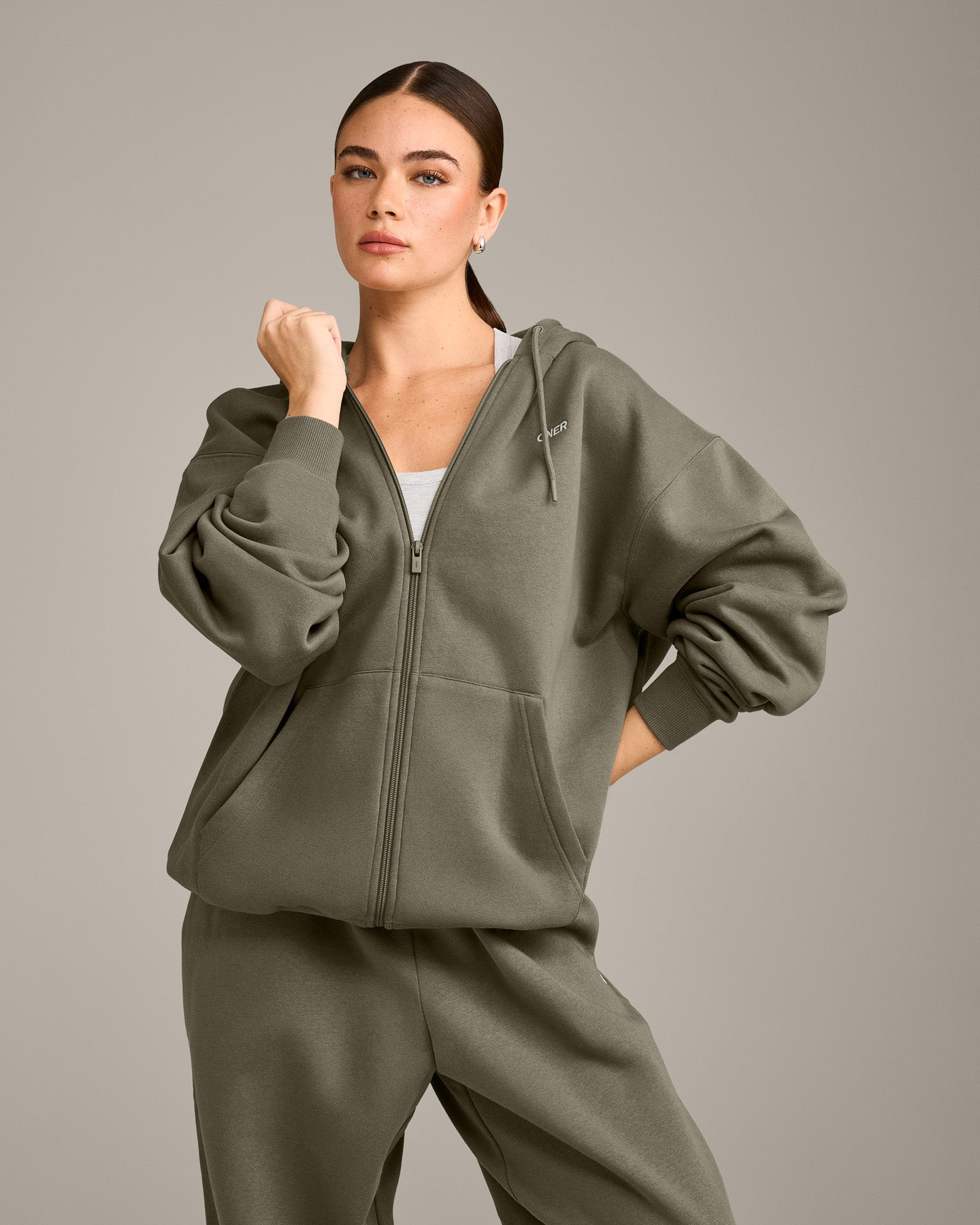 Foundations Cosy Oversized Zip Through Hoodie | Alpine Green