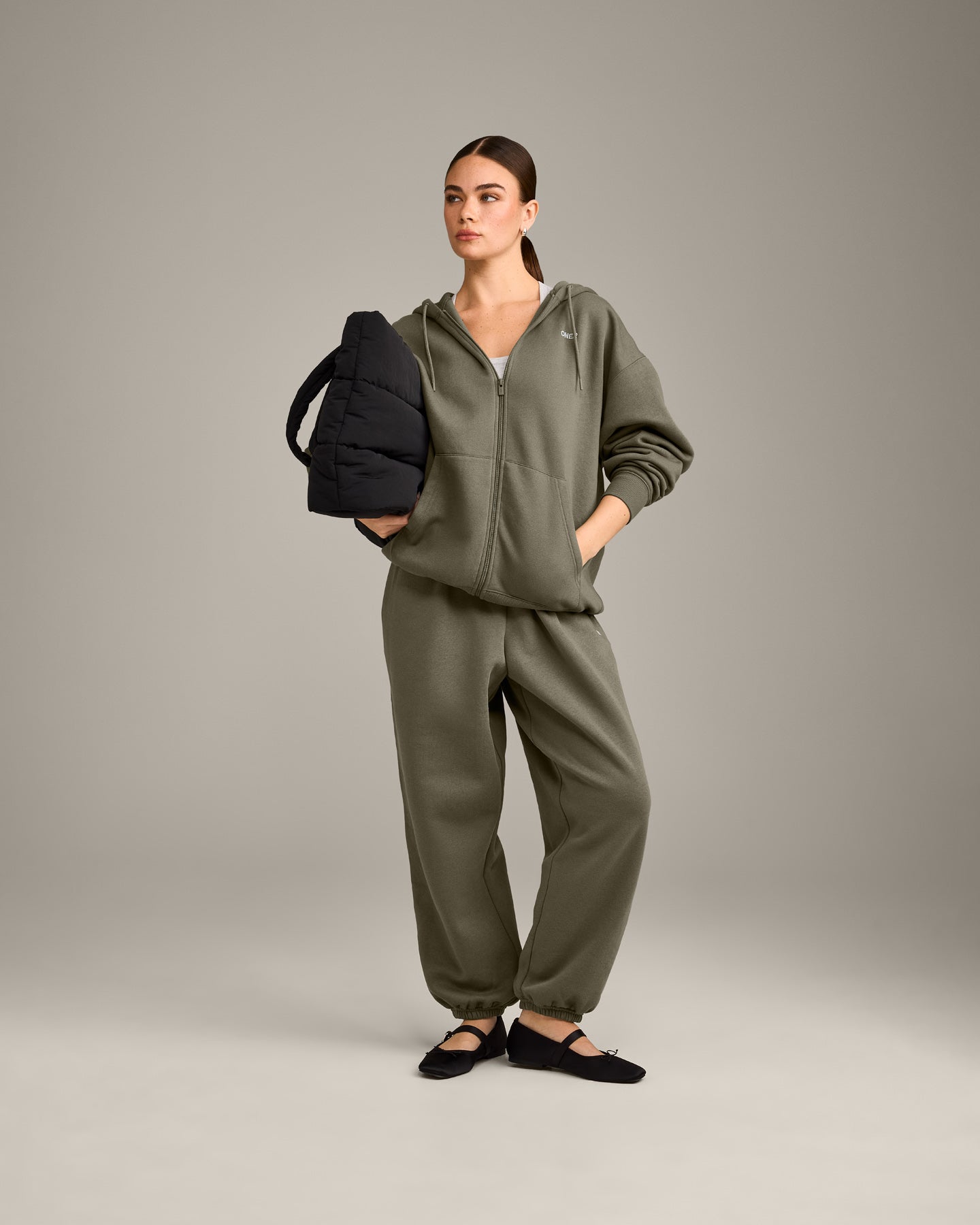 Foundations Cosy Oversized Zip Through Hoodie | Alpine Green - Image 3
