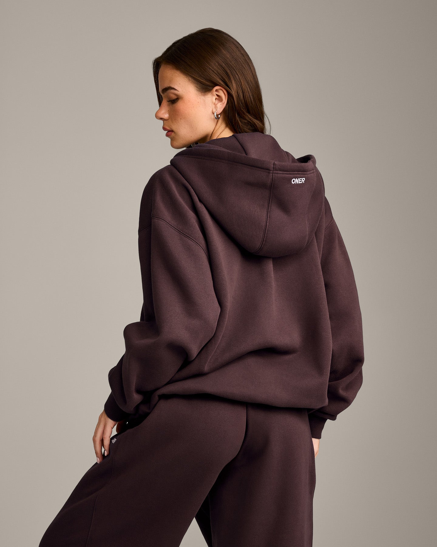 Alternative view of Foundations Cosy Oversized Zip Through Hoodie | Plum Brown