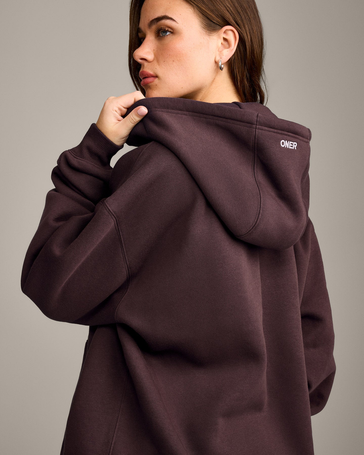 Foundations Cosy Oversized Zip Through Hoodie | Plum Brown - Image 4