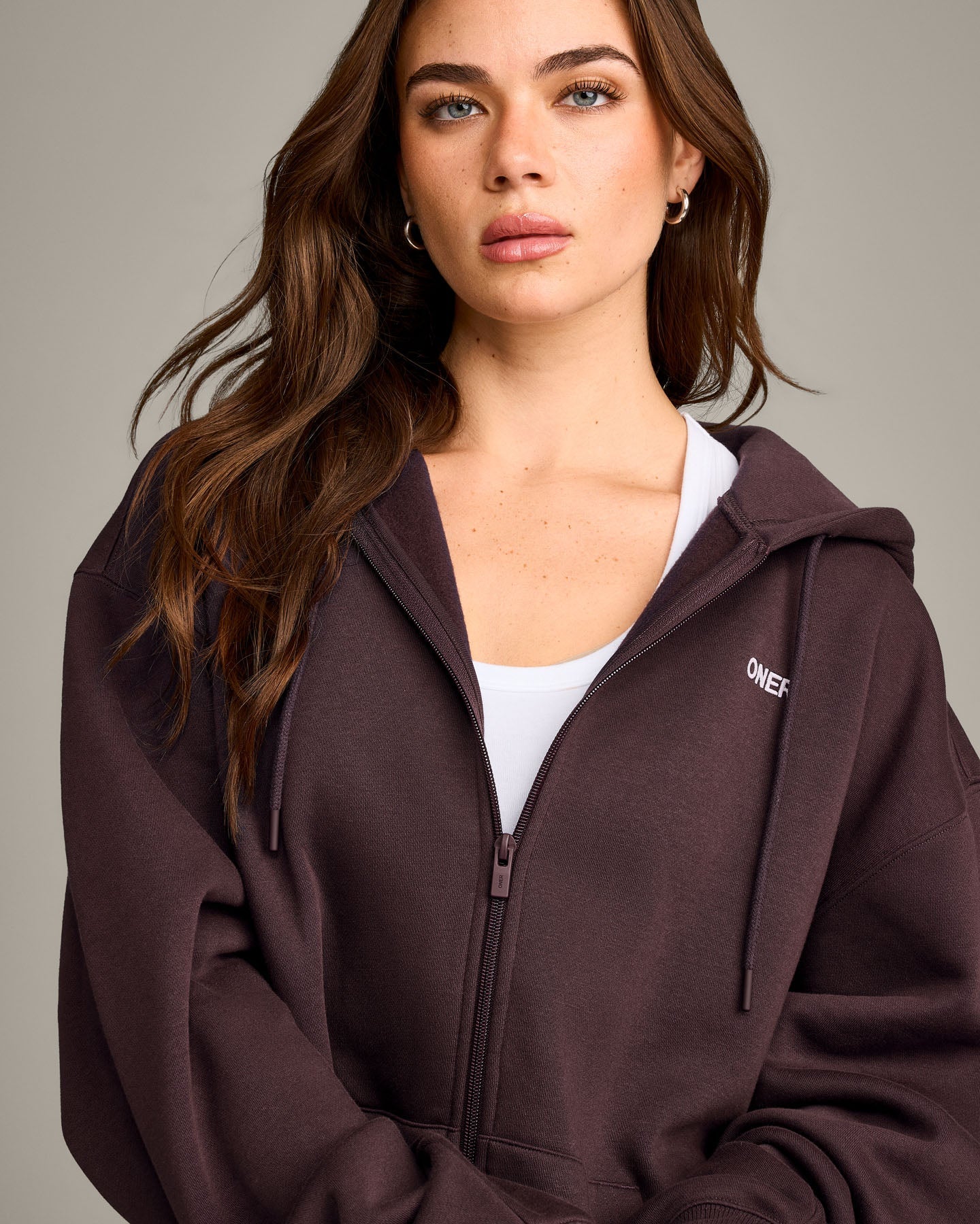 Foundations Cosy Oversized Zip Through Hoodie | Plum Brown - Image 5