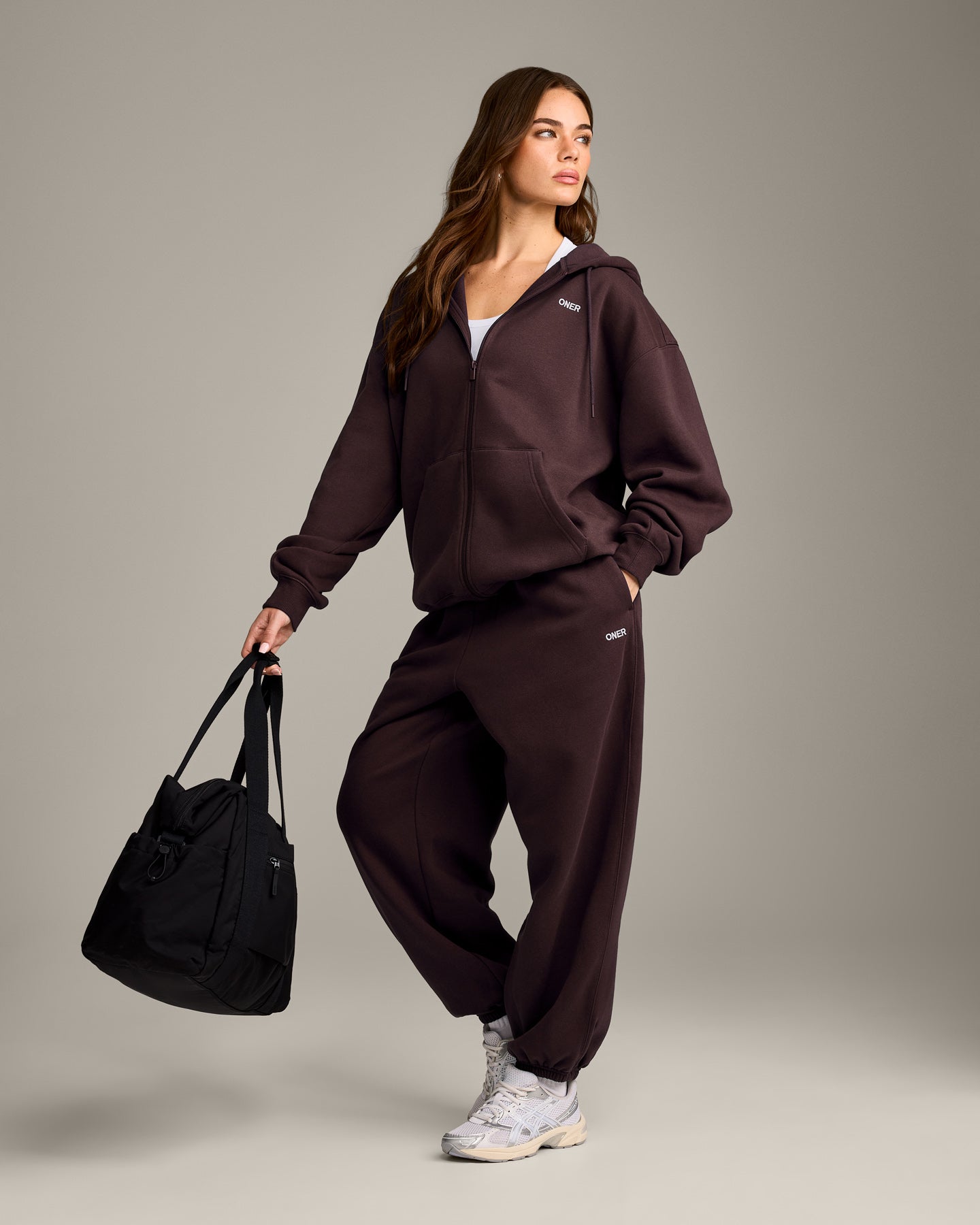 Foundations Cosy Oversized Zip Through Hoodie | Plum Brown - Image 3