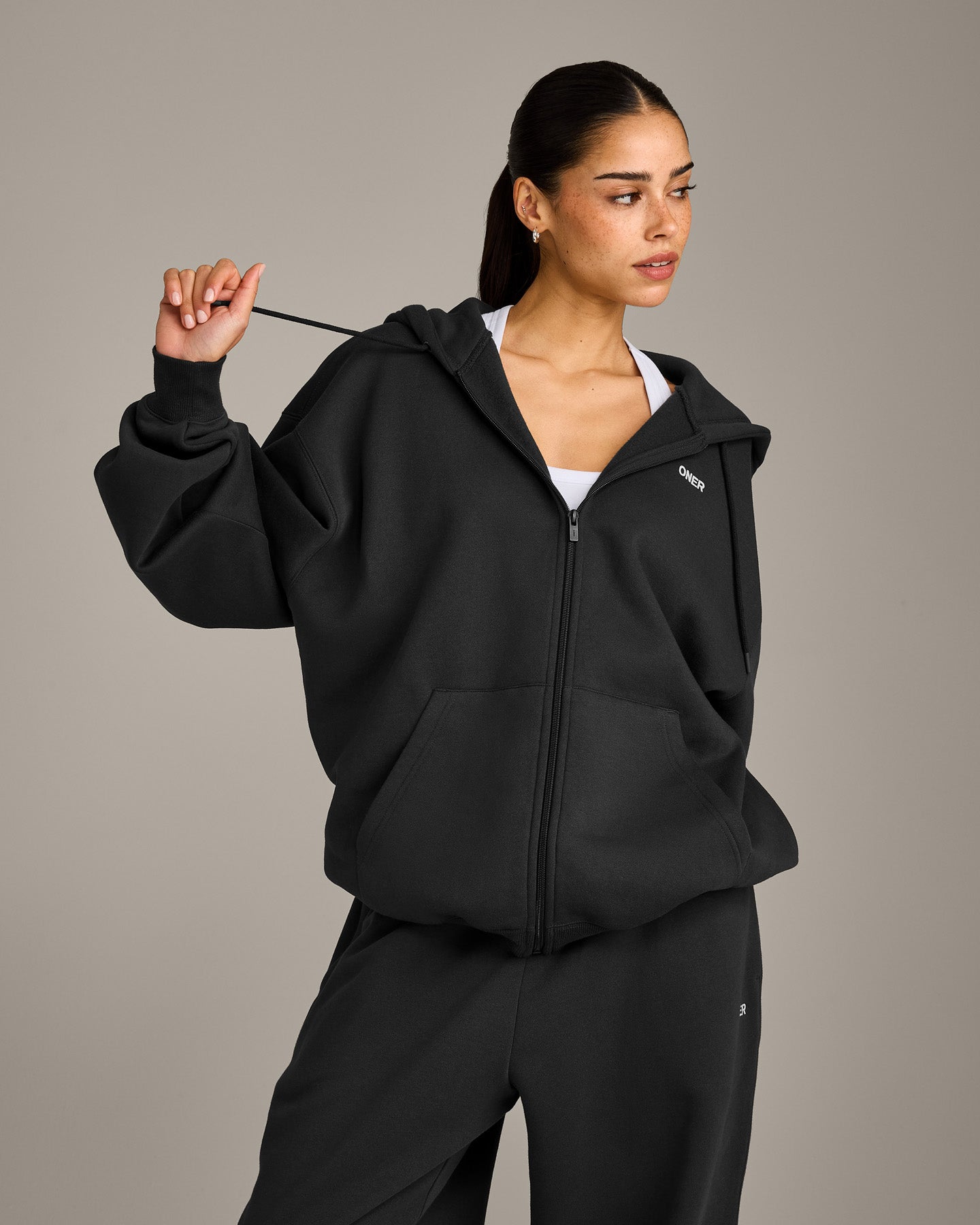 Foundations Cosy Oversized Zip Through Hoodie | Soft Black