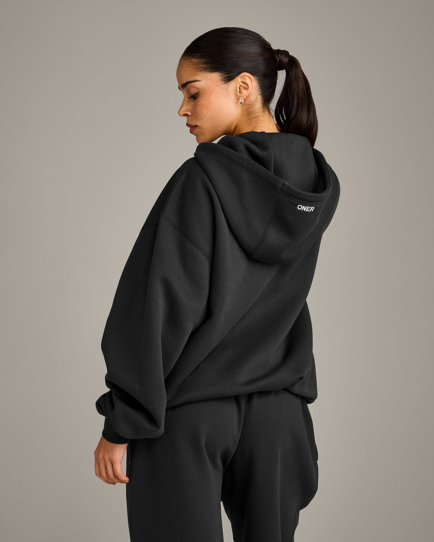 Foundations Cosy Oversized Zip Through Hoodie | Soft Black - Image 6