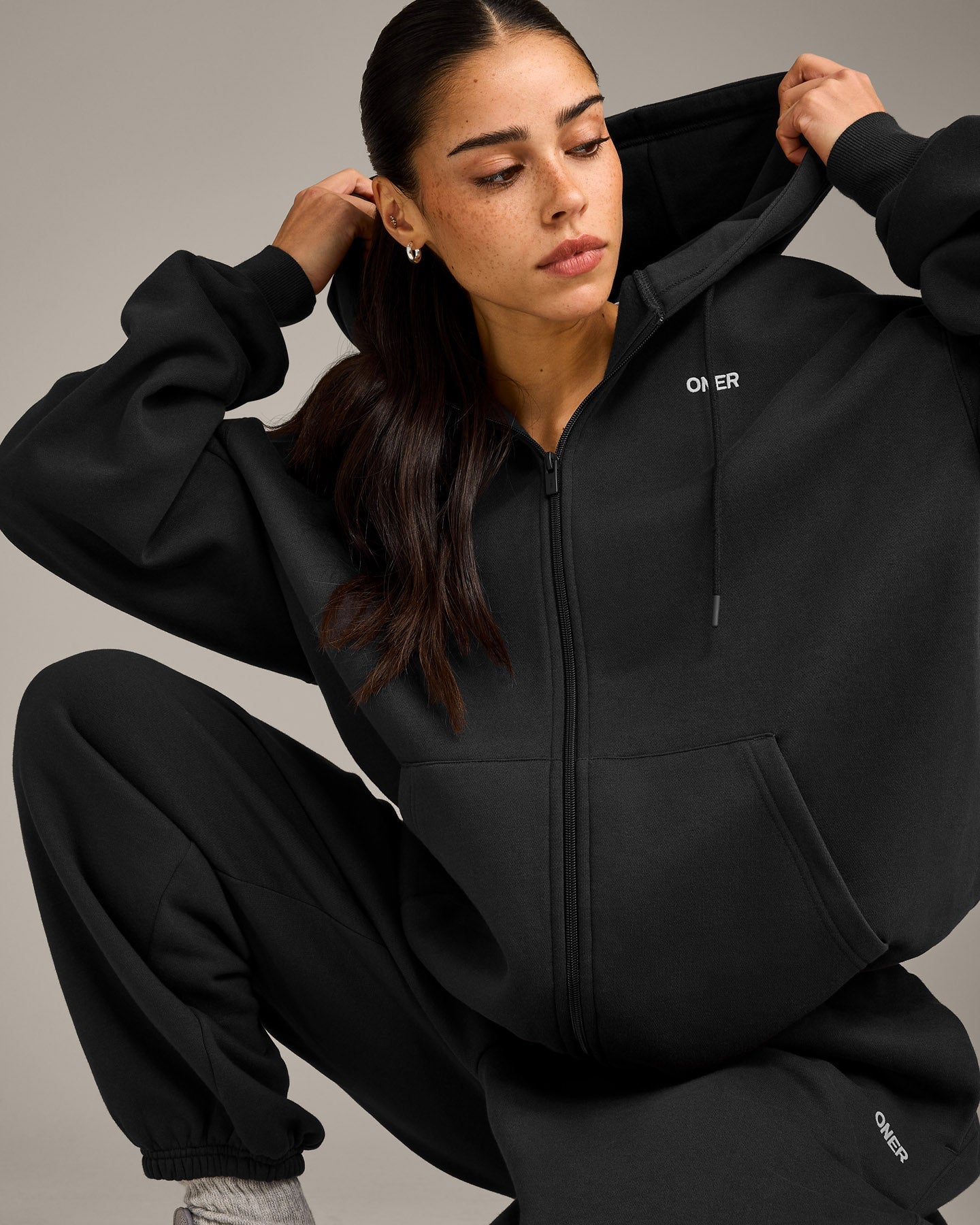 Foundations Cosy Oversized Zip Through Hoodie | Soft Black - Image 4