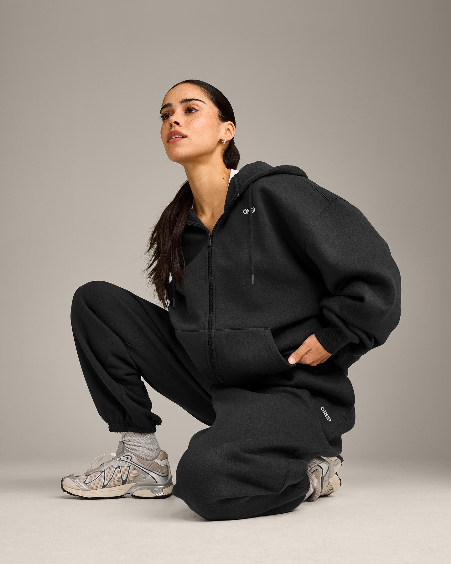 Foundations Cosy Oversized Zip Through Hoodie | Soft Black - Image 5