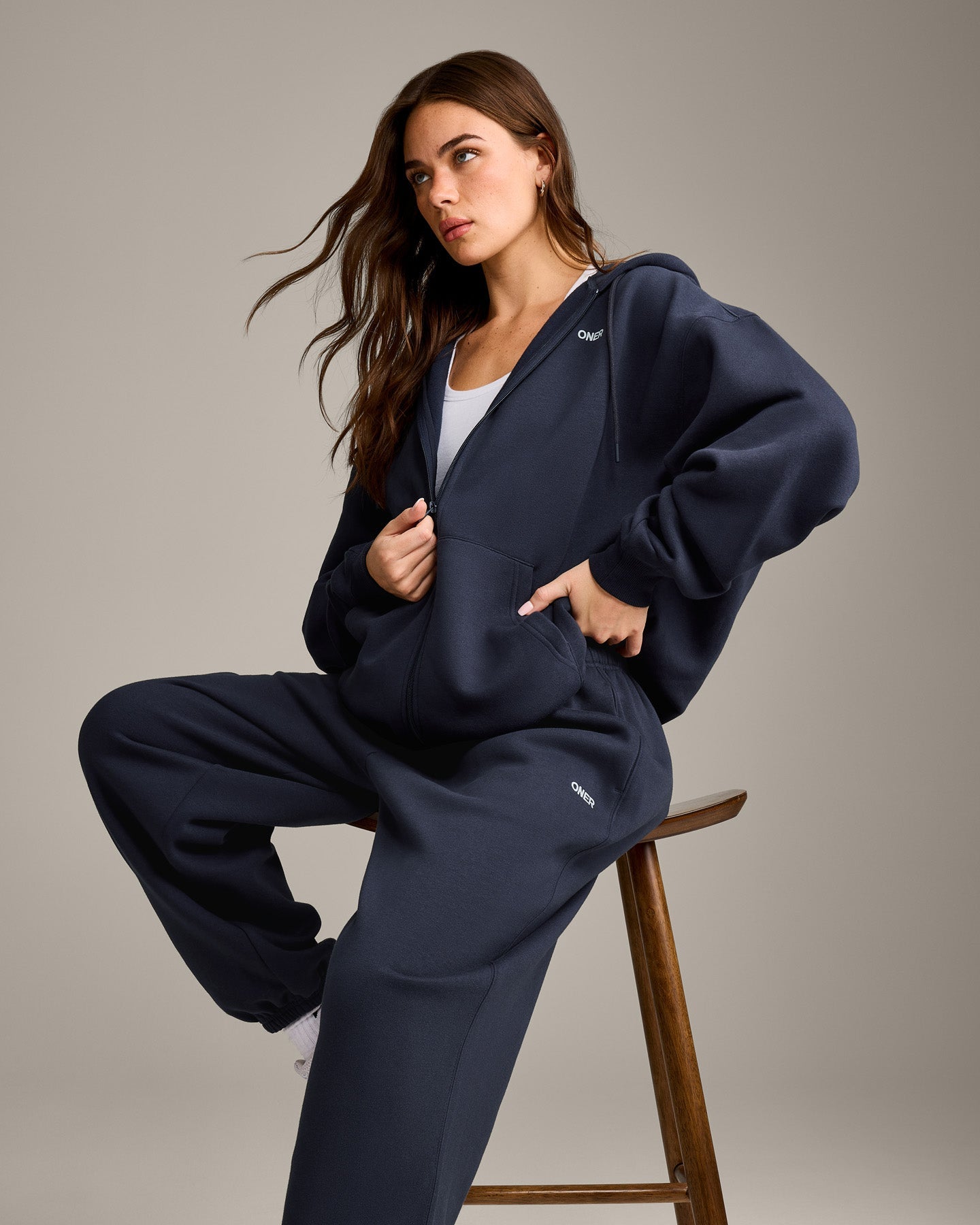 Foundations Cosy Oversized Zip Through Hoodie | True Blue - Image 6