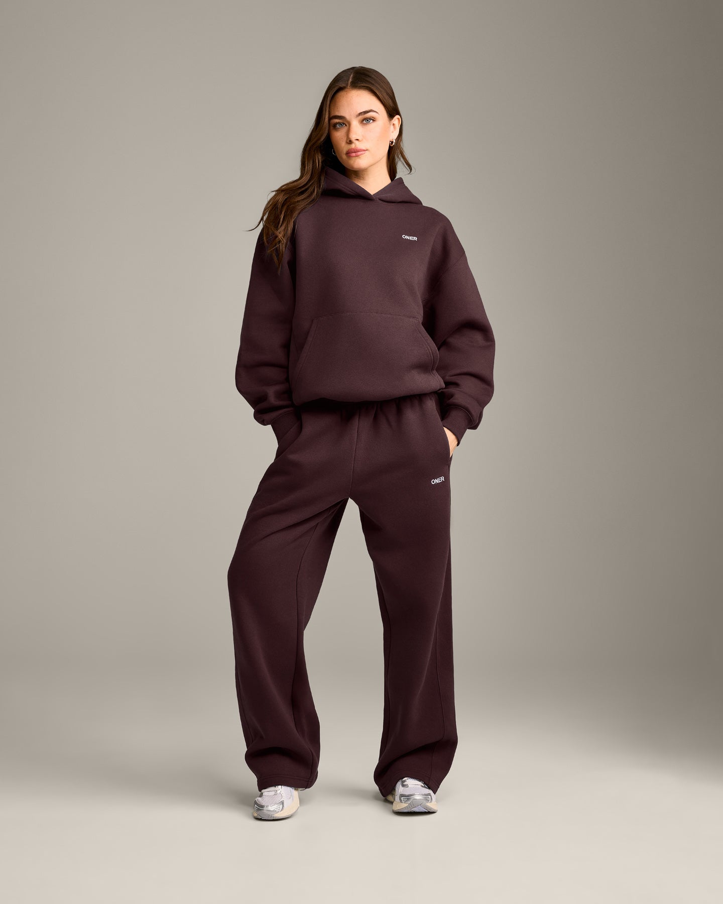 Foundations Cosy Straight Leg Joggers | Plum Brown - Image 3