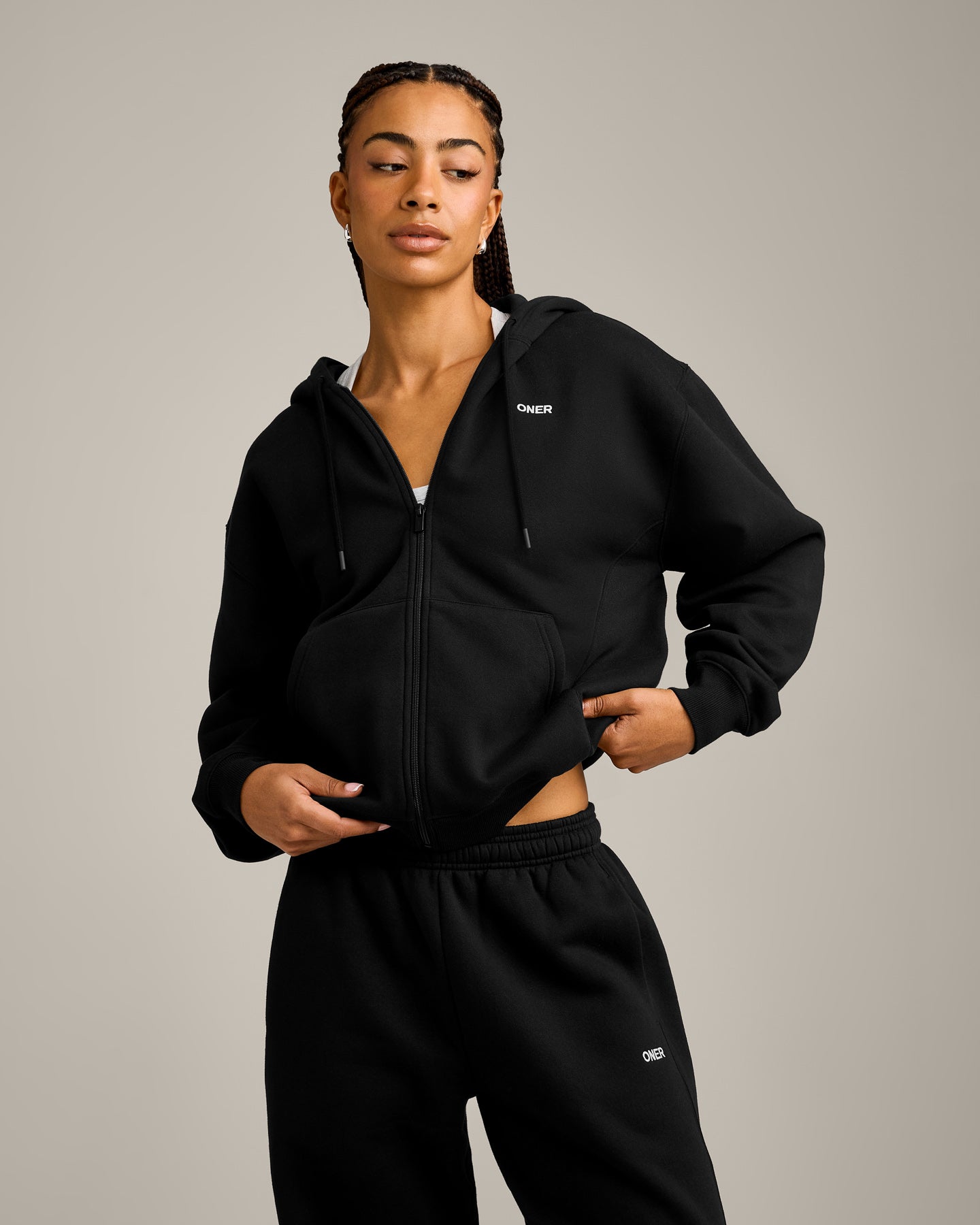 Foundations Cosy Zip Through Hoodie | Black