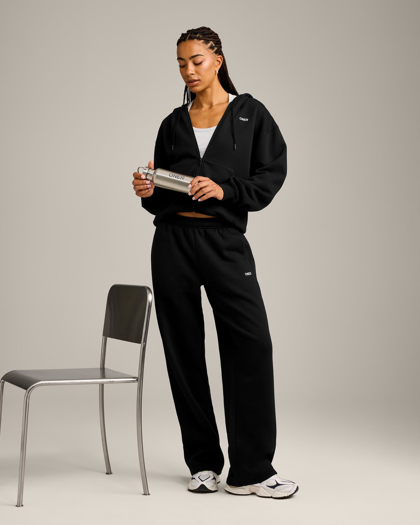 Foundations Cosy Zip Through Hoodie | Black - Image 3