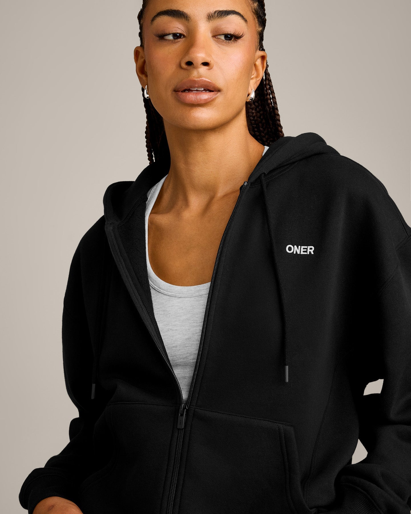 Foundations Cosy Zip Through Hoodie | Black - Image 5
